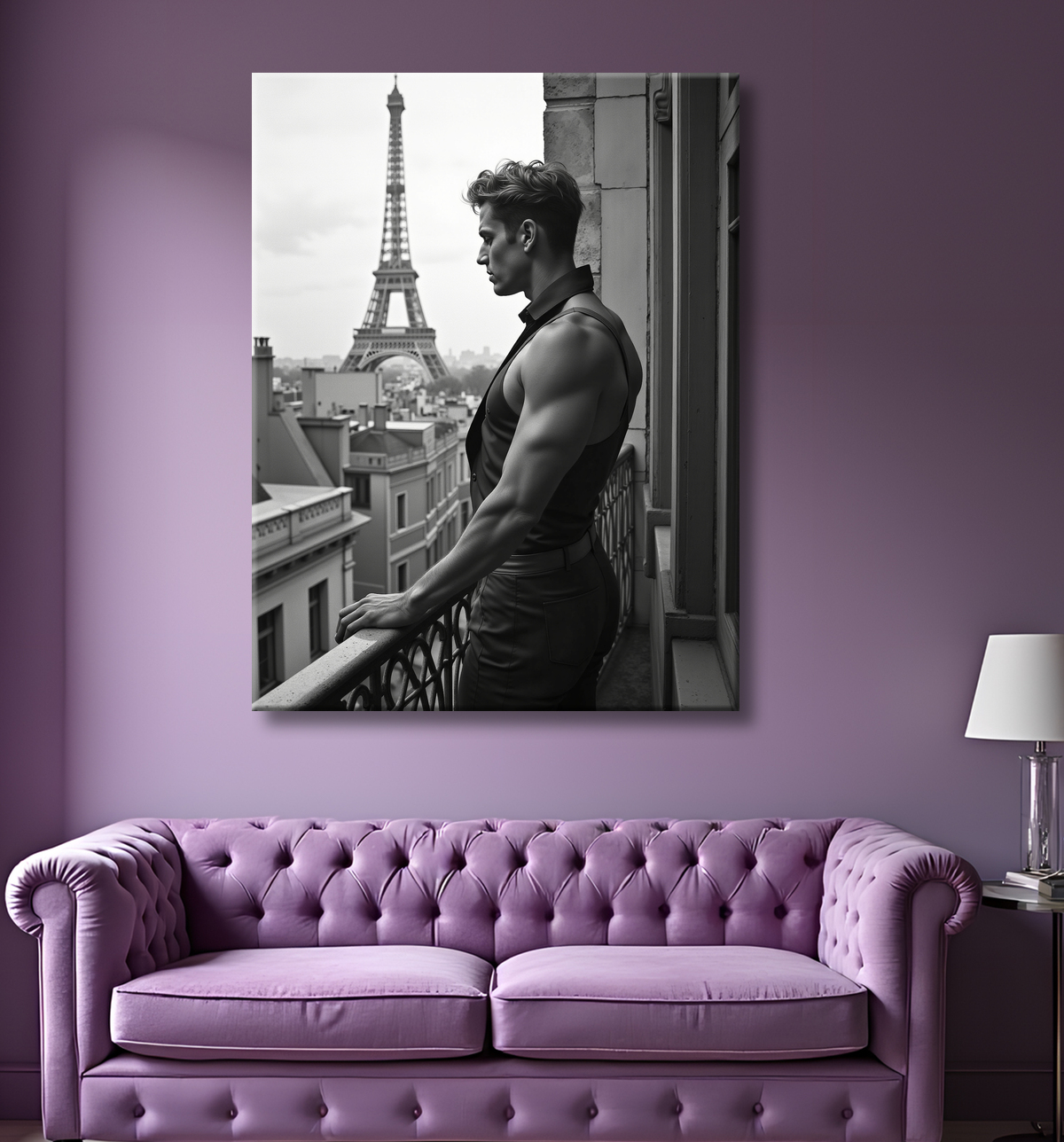 Tableaux noir et blanc masculin Paris intime avec decor