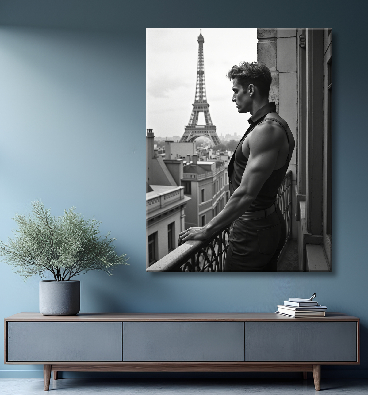 Tableaux noir et blanc masculin Paris intime avec decor