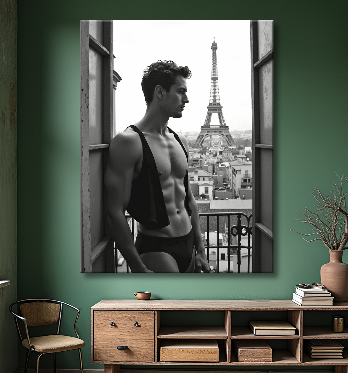 Tableaux noir et blanc masculin Paris intime avec decor