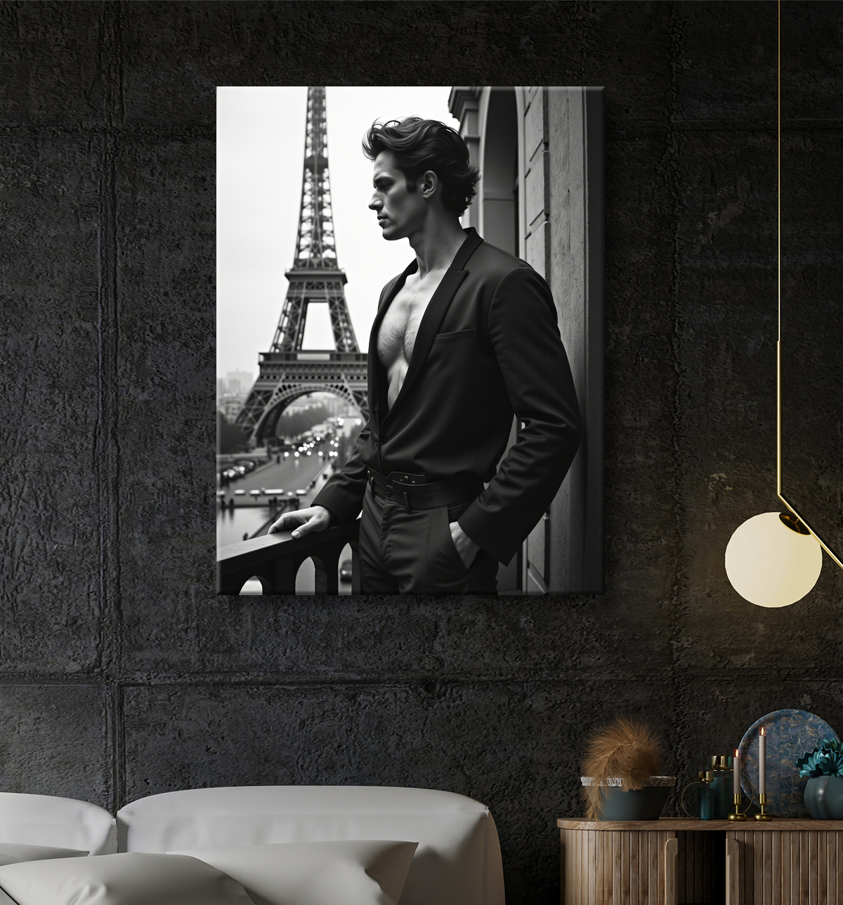 Tableaux noir et blanc masculin Paris intime avec decor