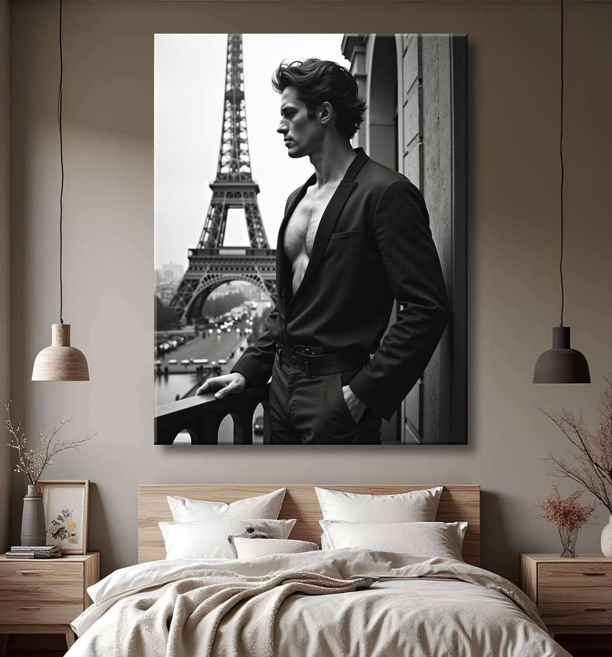 Tableaux noir et blanc masculin Paris intime avec decor