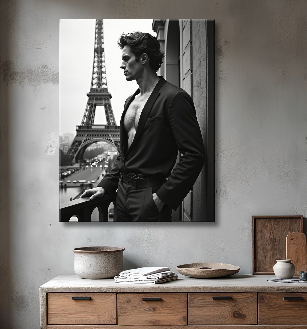 Tableaux noir et blanc masculin Paris intime avec decor