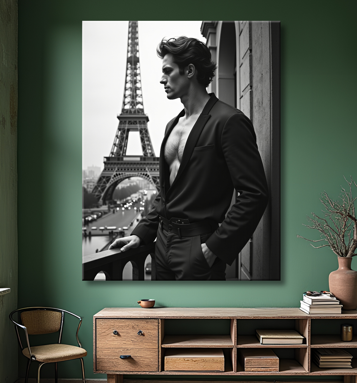 Tableaux noir et blanc masculin Paris intime avec decor