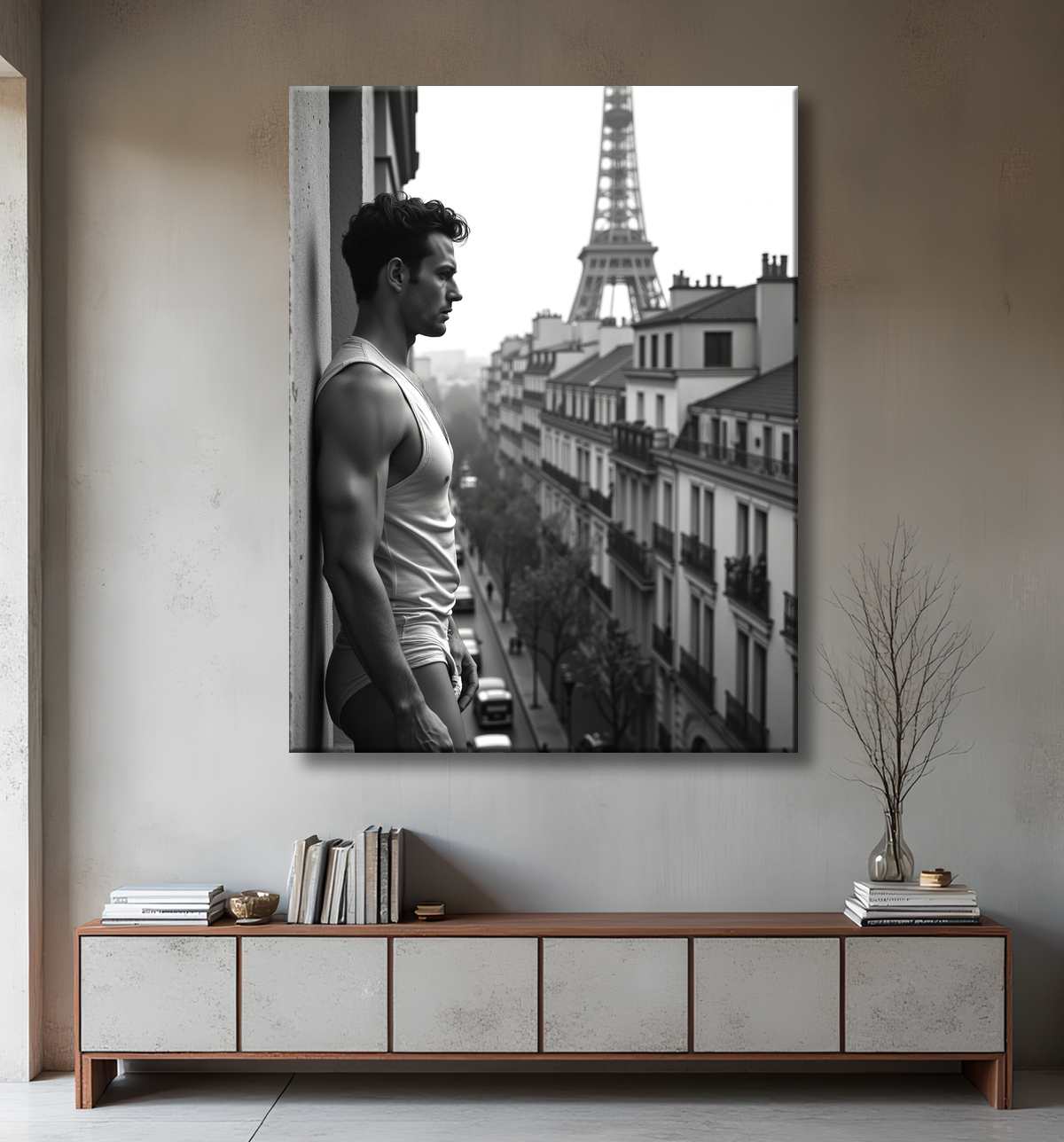 Tableaux noir et blanc masculin Paris intime avec decor