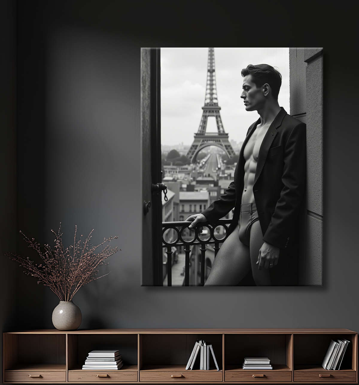 Tableaux noir et blanc masculin Paris intime avec decor