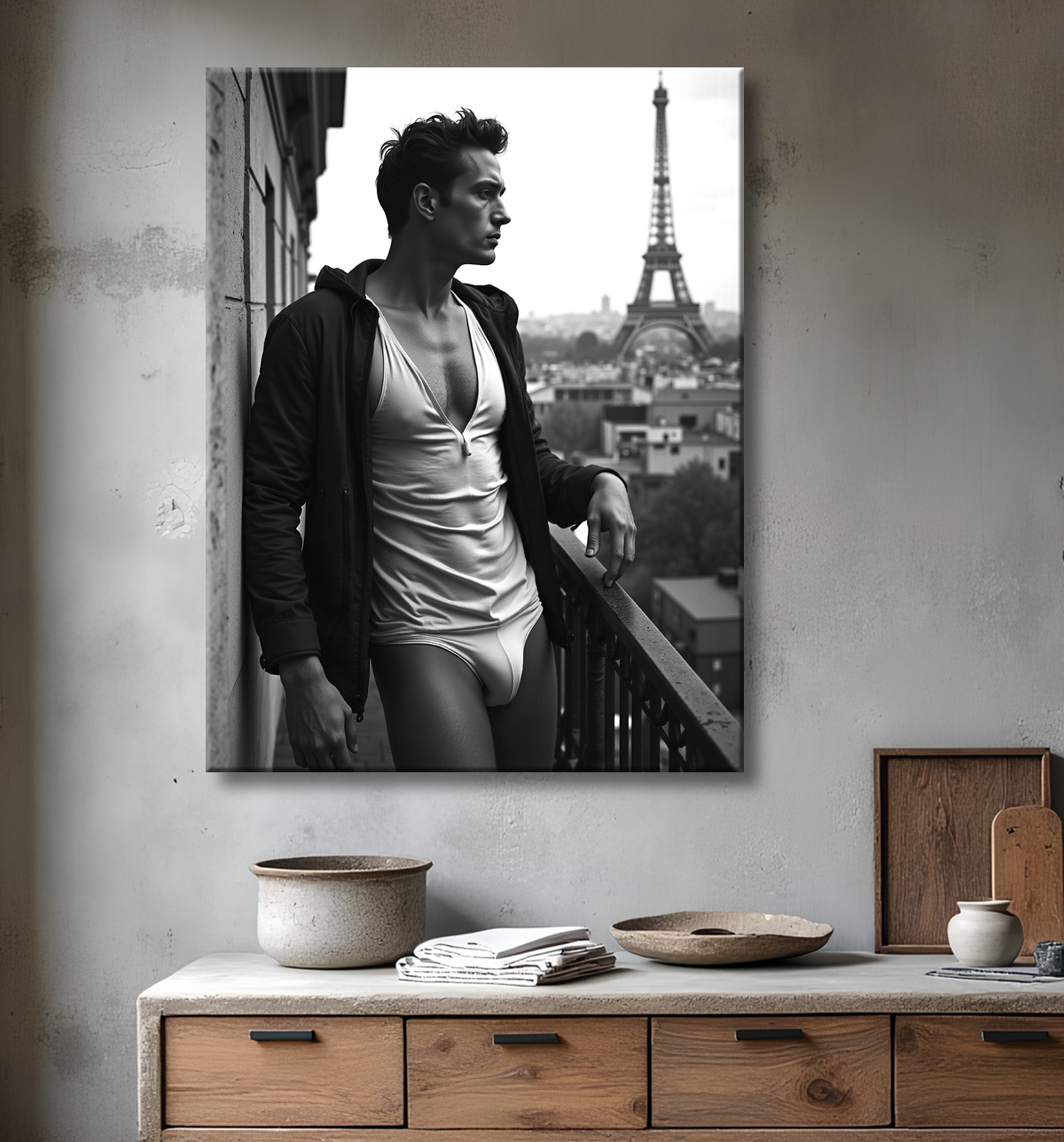 Tableaux noir et blanc masculin Paris intime avec decor