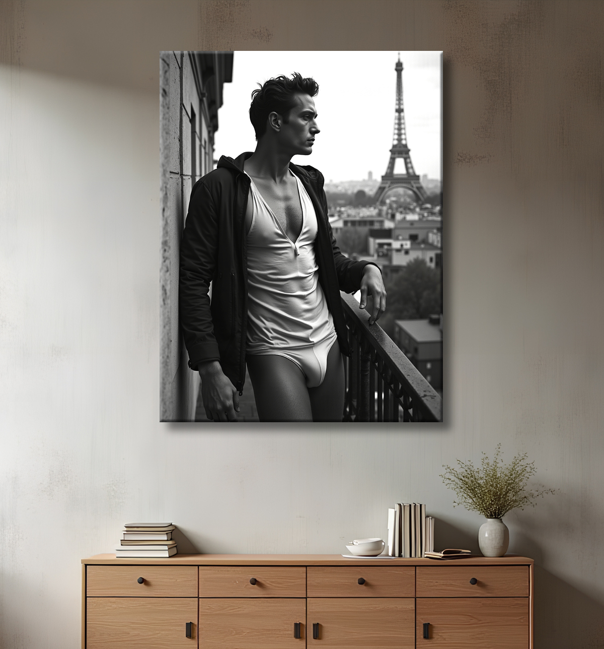 Tableaux noir et blanc masculin Paris intime avec decor