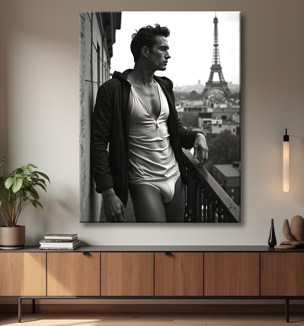 Tableaux noir et blanc masculin Paris intime avec decor