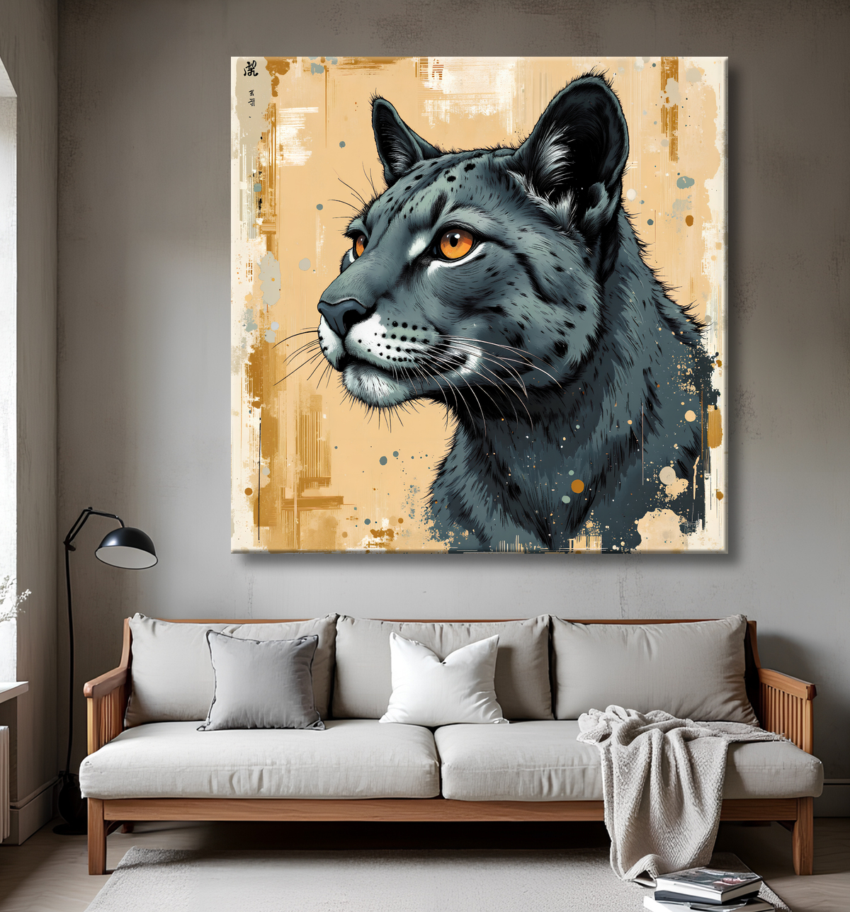 Tableau jaguar moderne - Peinture animalière expressive et graphique avec decor