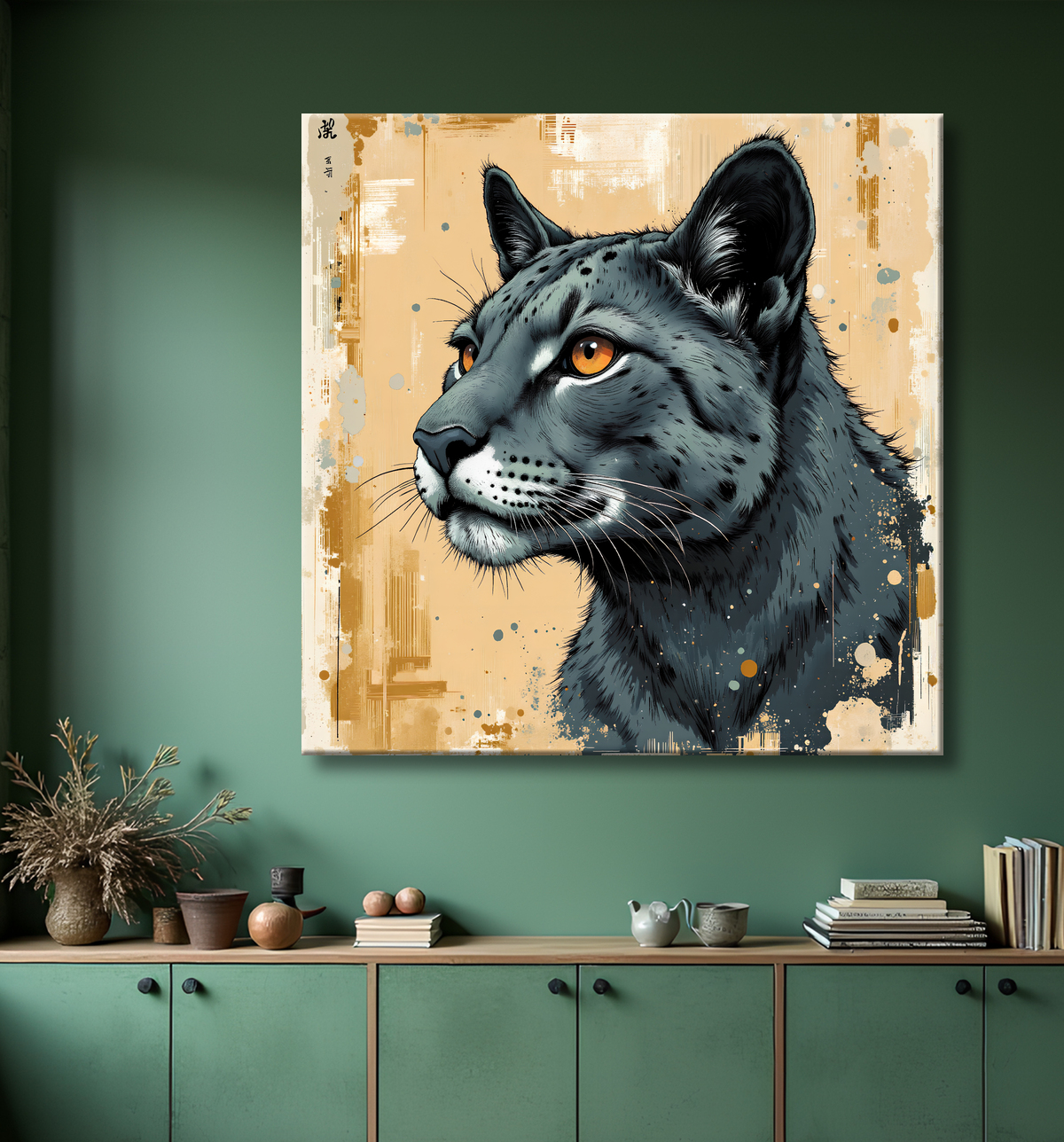 Tableau jaguar moderne - Peinture animalière expressive et graphique avec decor