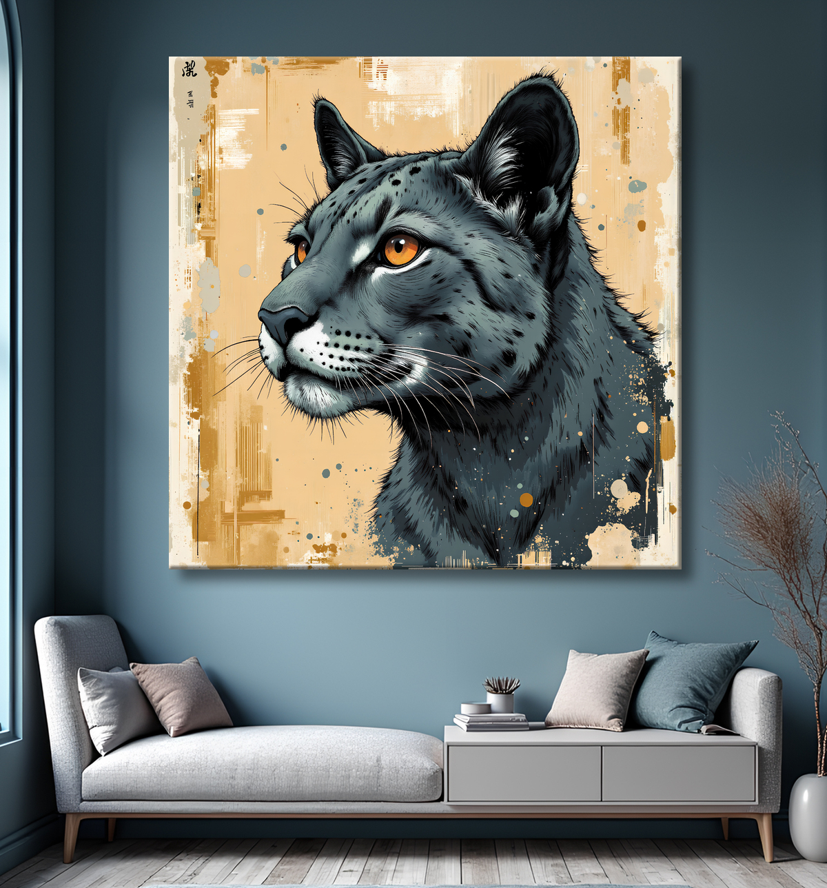 Tableau jaguar moderne - Peinture animalière expressive et graphique avec decor
