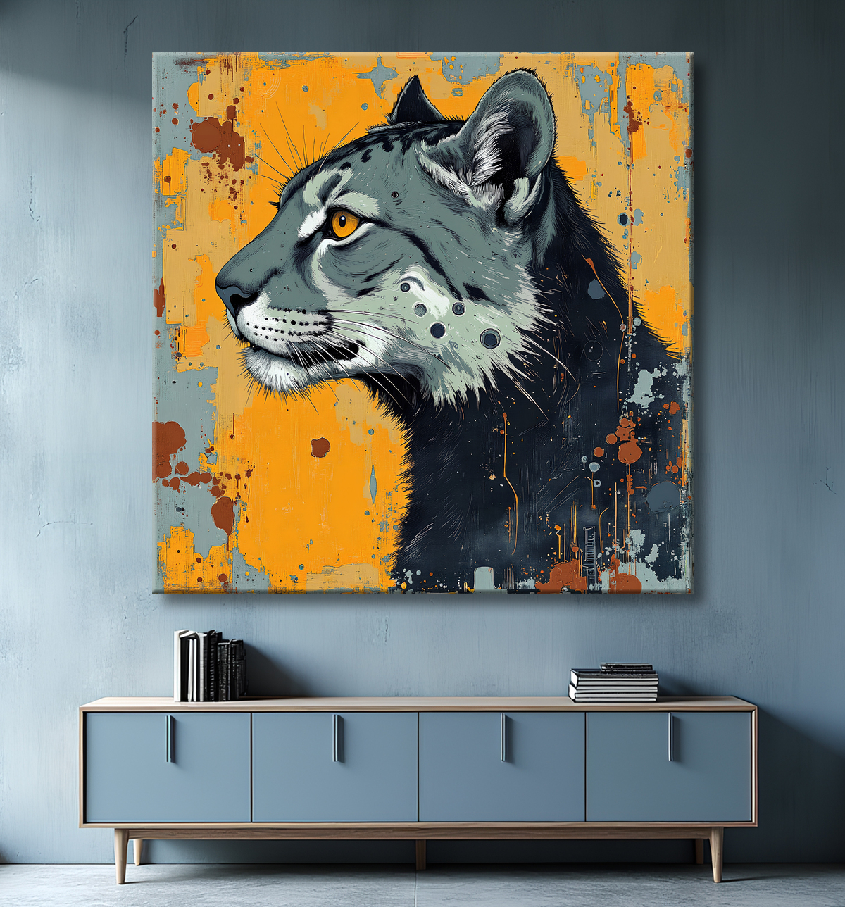 Tableau jaguar moderne - Peinture animalière expressive et graphique avec decor