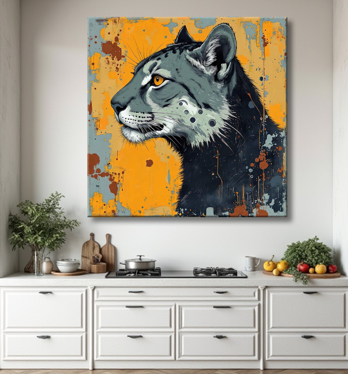 Tableau jaguar moderne - Peinture animalière expressive et graphique avec decor
