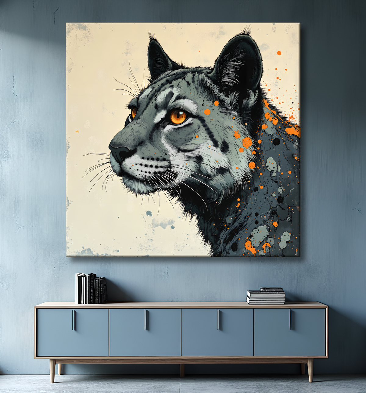 Tableau jaguar moderne - Peinture animalière expressive et graphique avec decor