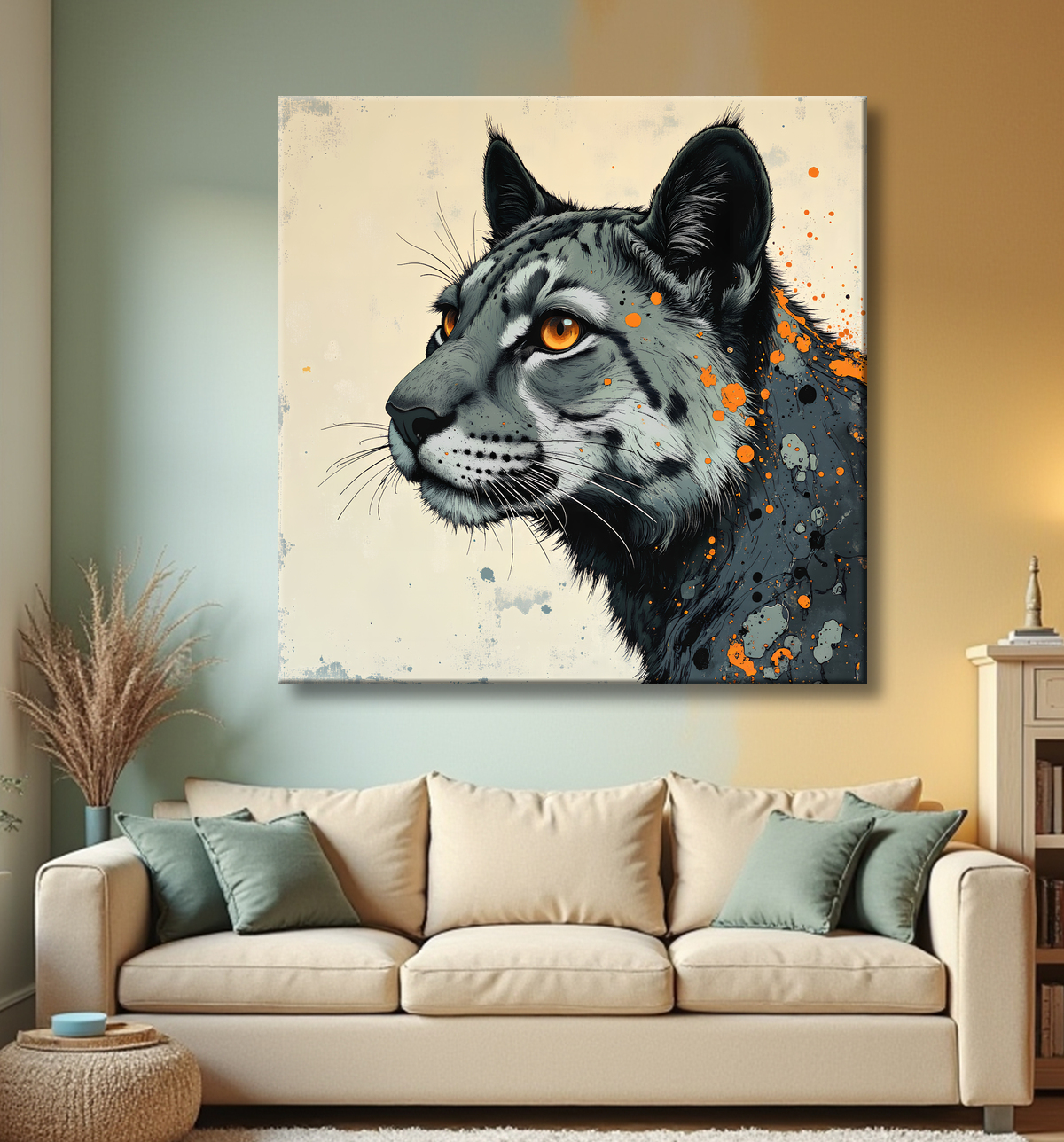 Tableau jaguar moderne - Peinture animalière expressive et graphique avec decor