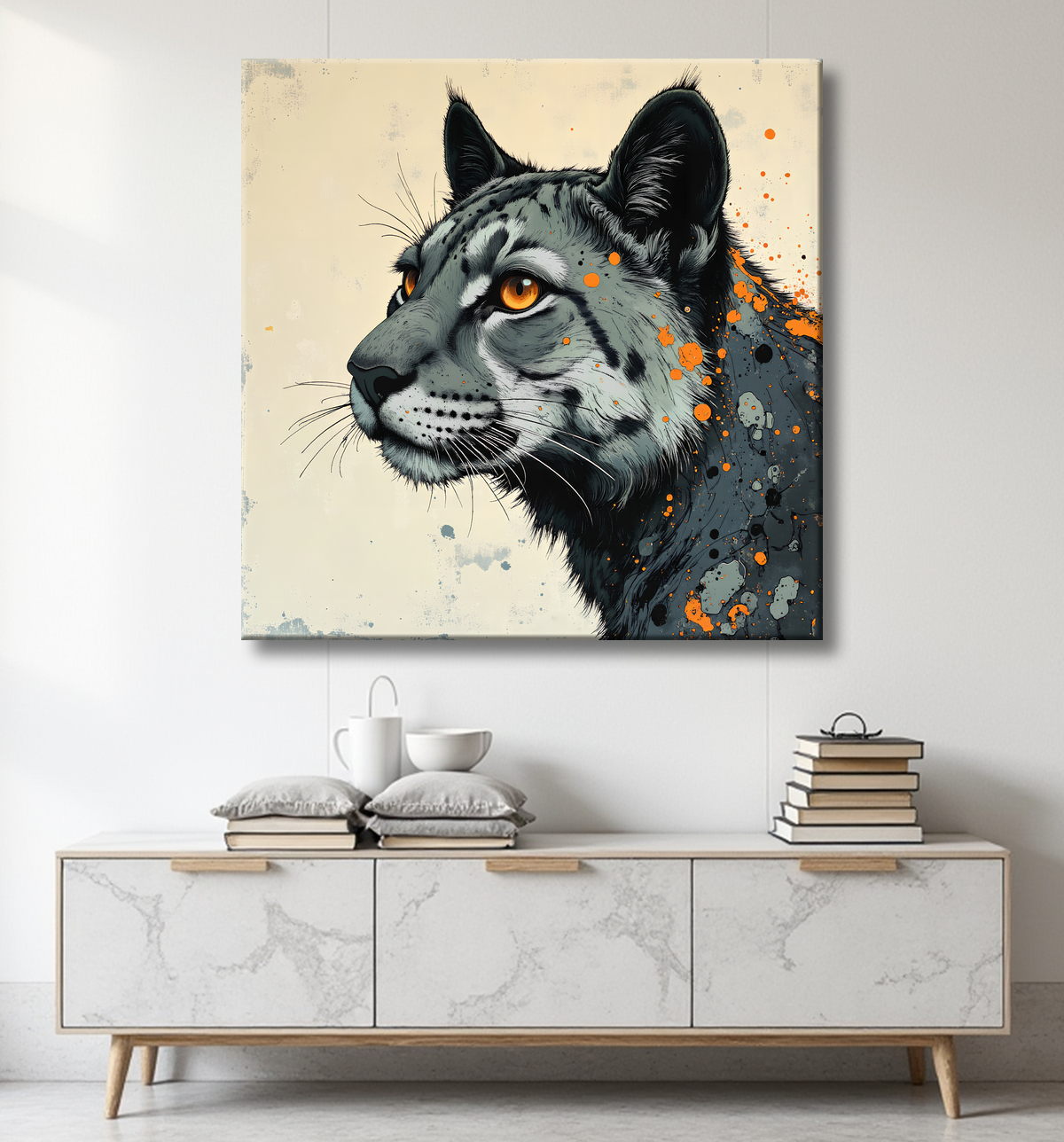 Tableau jaguar moderne - Peinture animalière expressive et graphique avec decor