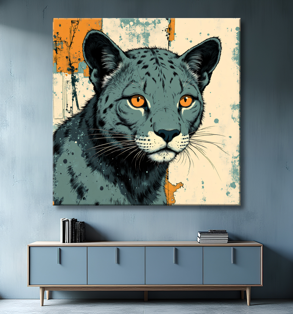 Tableau jaguar moderne - Peinture animalière expressive et graphique avec decor