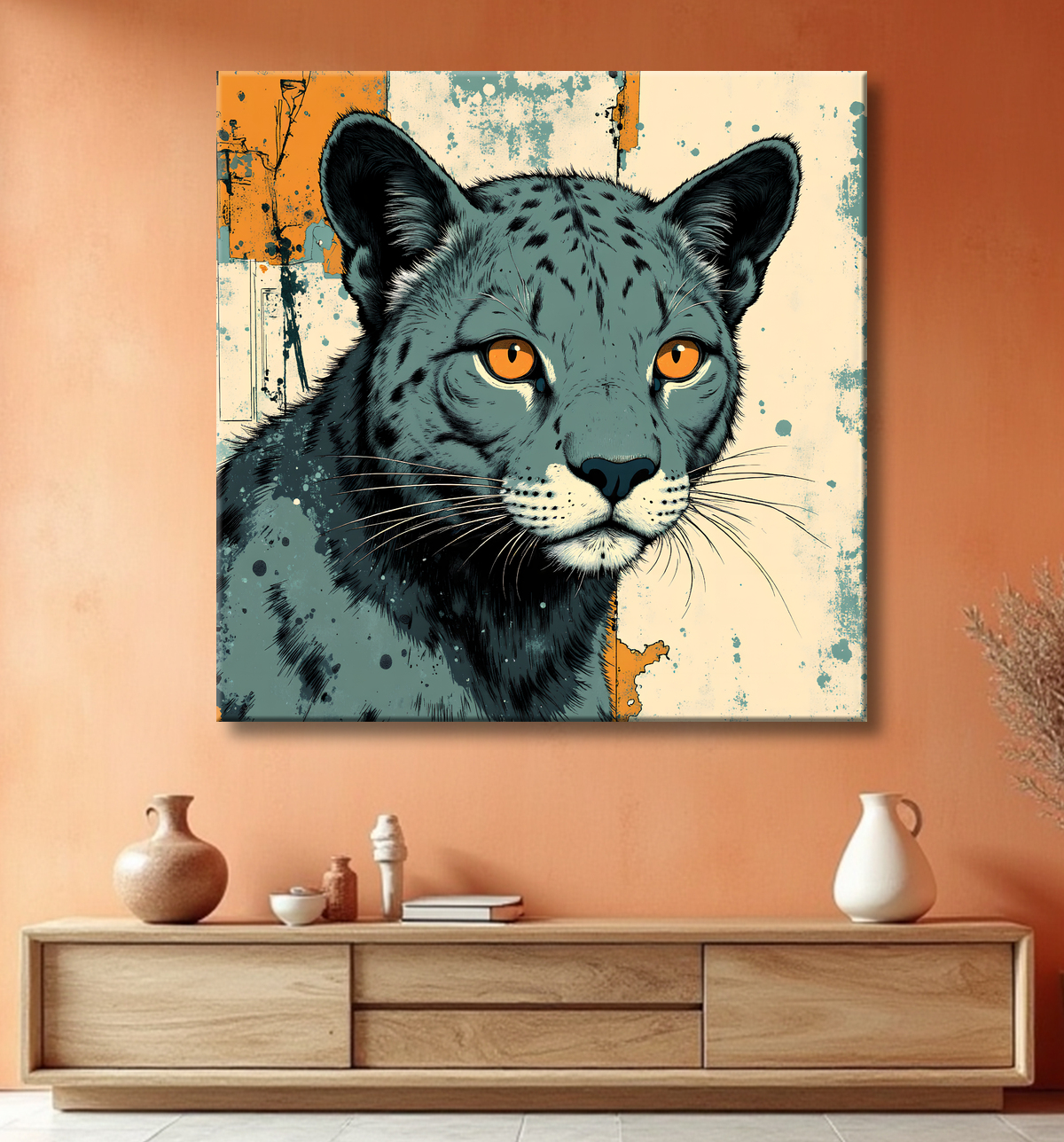 Tableau jaguar moderne - Peinture animalière expressive et graphique avec decor