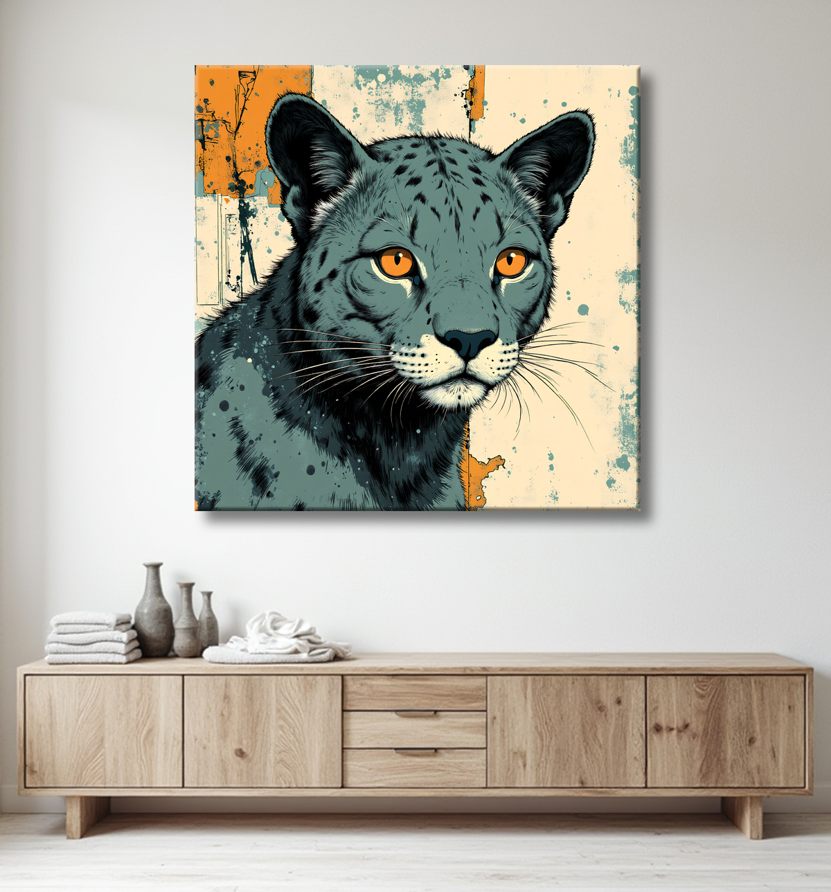 Tableau jaguar moderne - Peinture animalière expressive et graphique avec decor