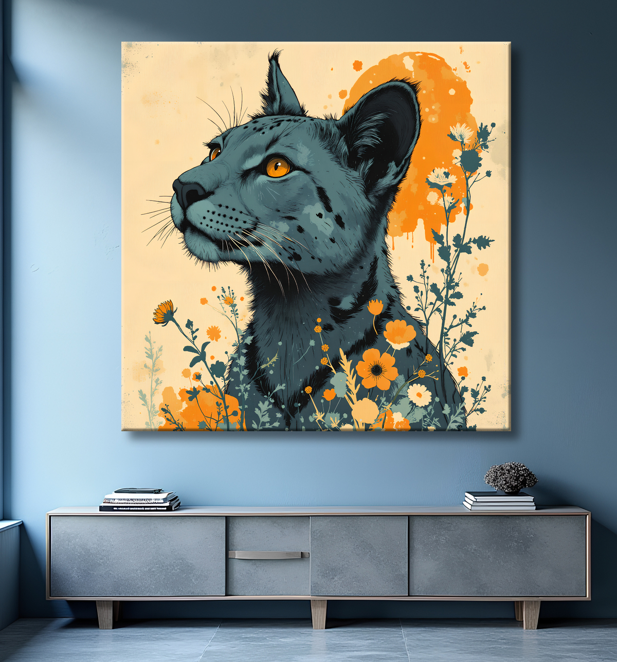 Tableau jaguar moderne - Peinture animalière expressive et graphique avec decor