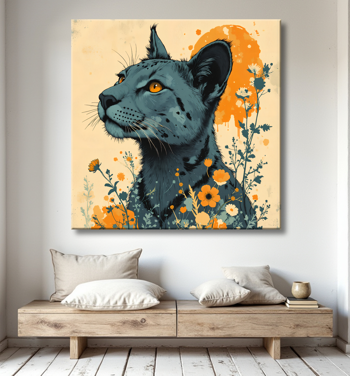 Tableau jaguar moderne - Peinture animalière expressive et graphique avec decor