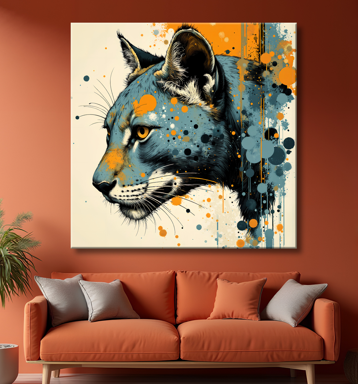 Tableau jaguar moderne - Peinture animalière expressive et graphique avec decor