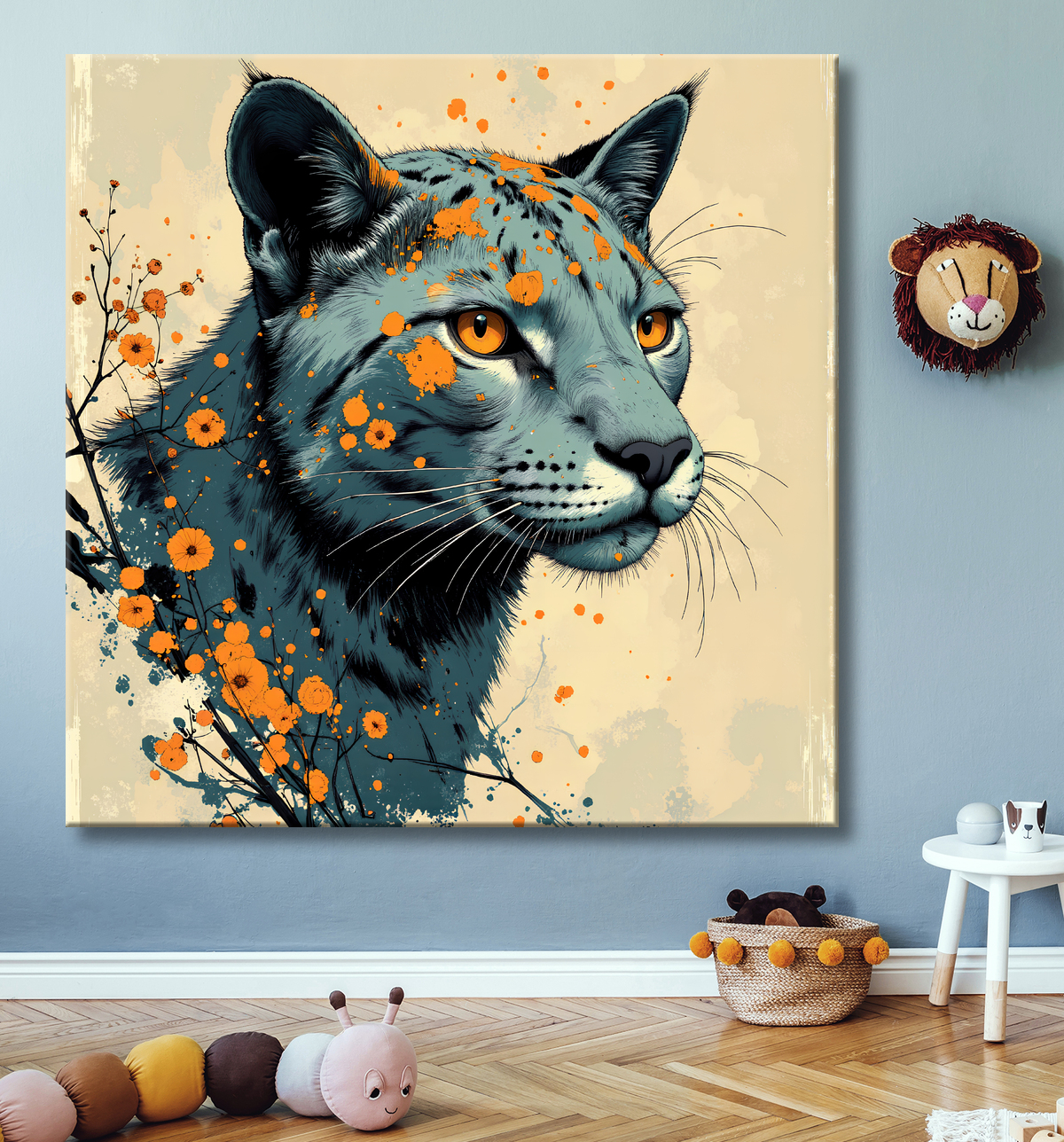 Tableau jaguar moderne - Peinture animalière expressive et graphique avec decor