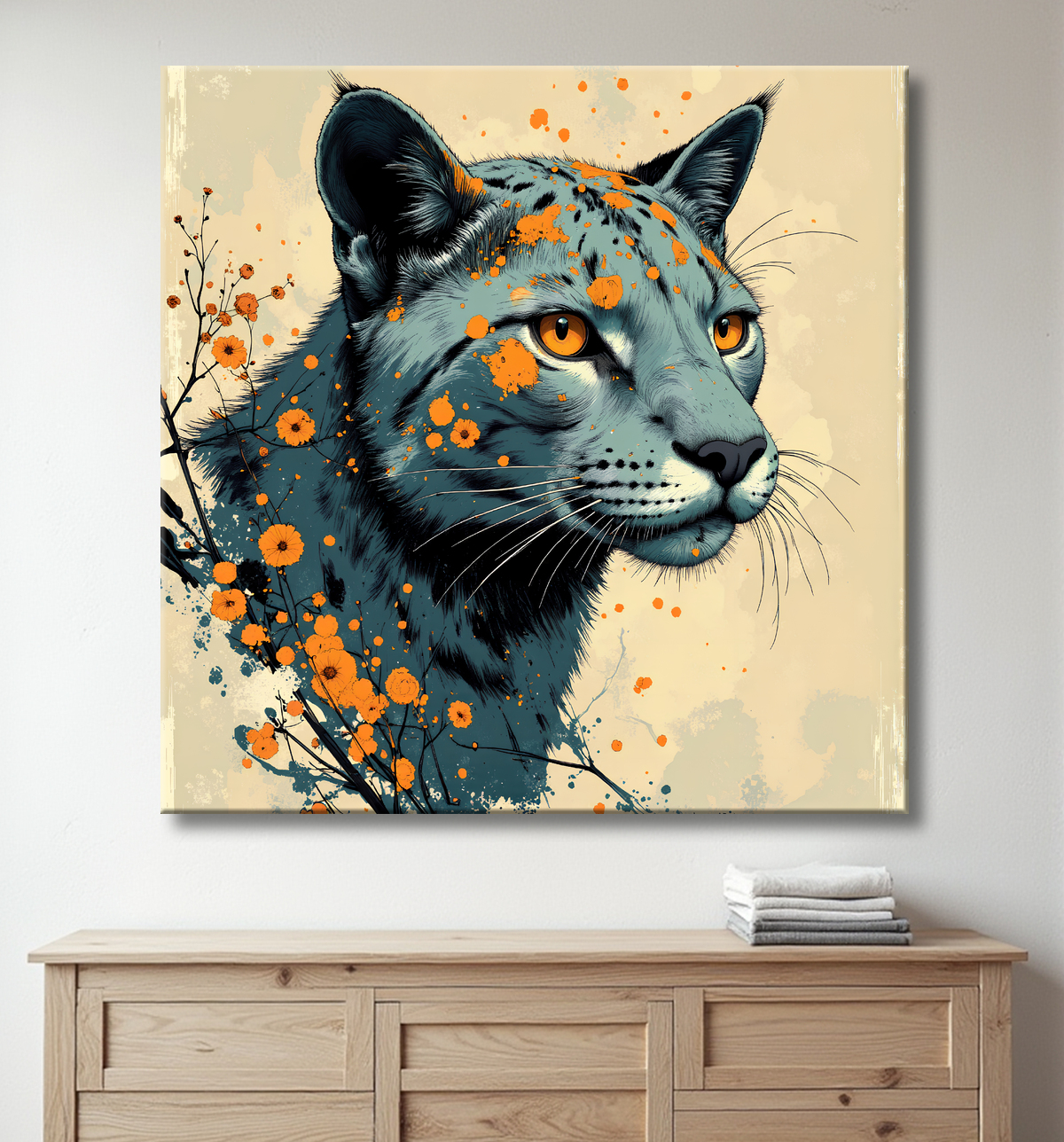 Tableau jaguar moderne - Peinture animalière expressive et graphique avec decor