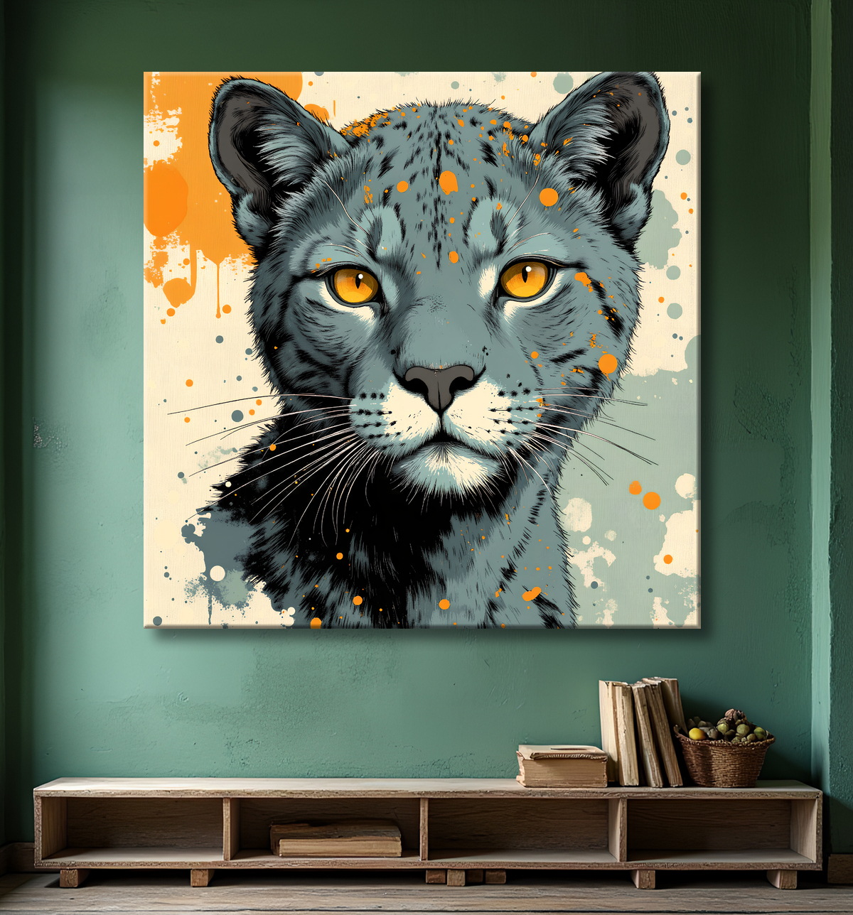 Tableau jaguar moderne - Peinture animalière expressive et graphique avec decor