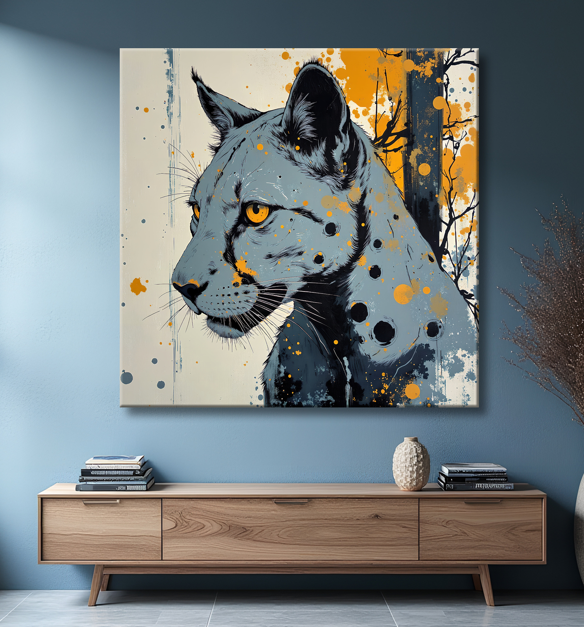 Tableau jaguar moderne - Peinture animalière expressive et graphique avec decor