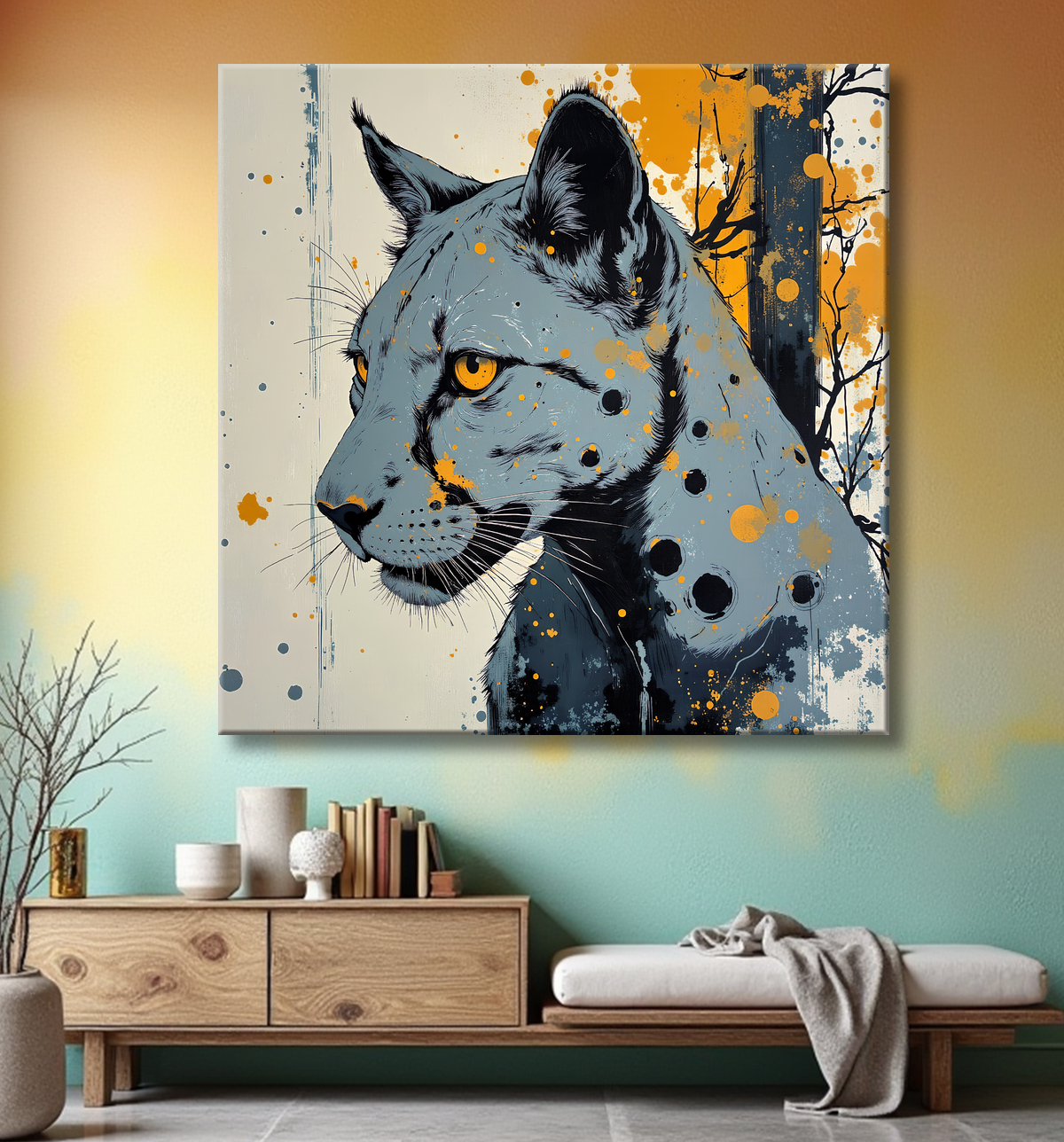 Tableau jaguar moderne - Peinture animalière expressive et graphique avec decor