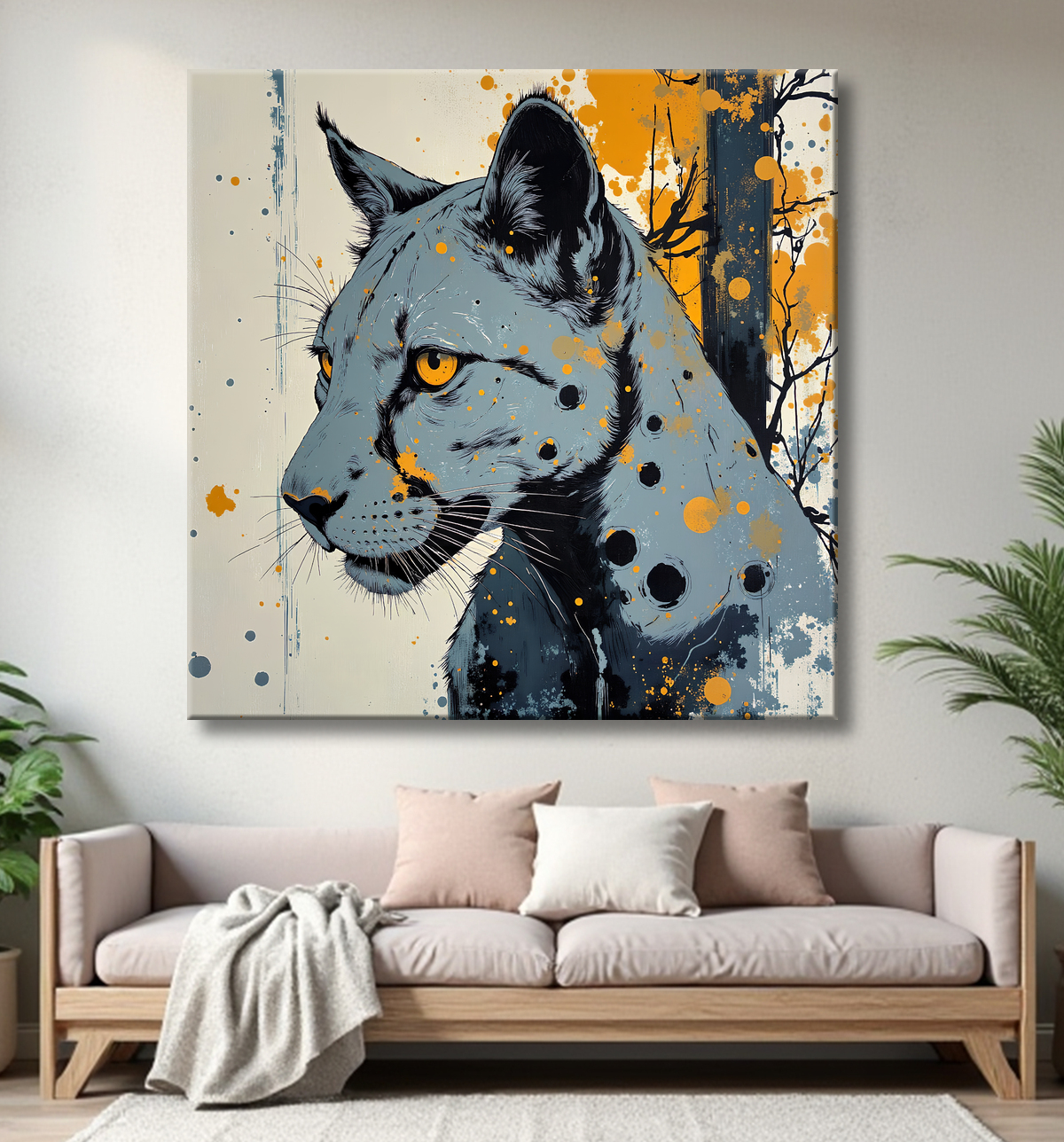 Tableau jaguar moderne - Peinture animalière expressive et graphique avec decor