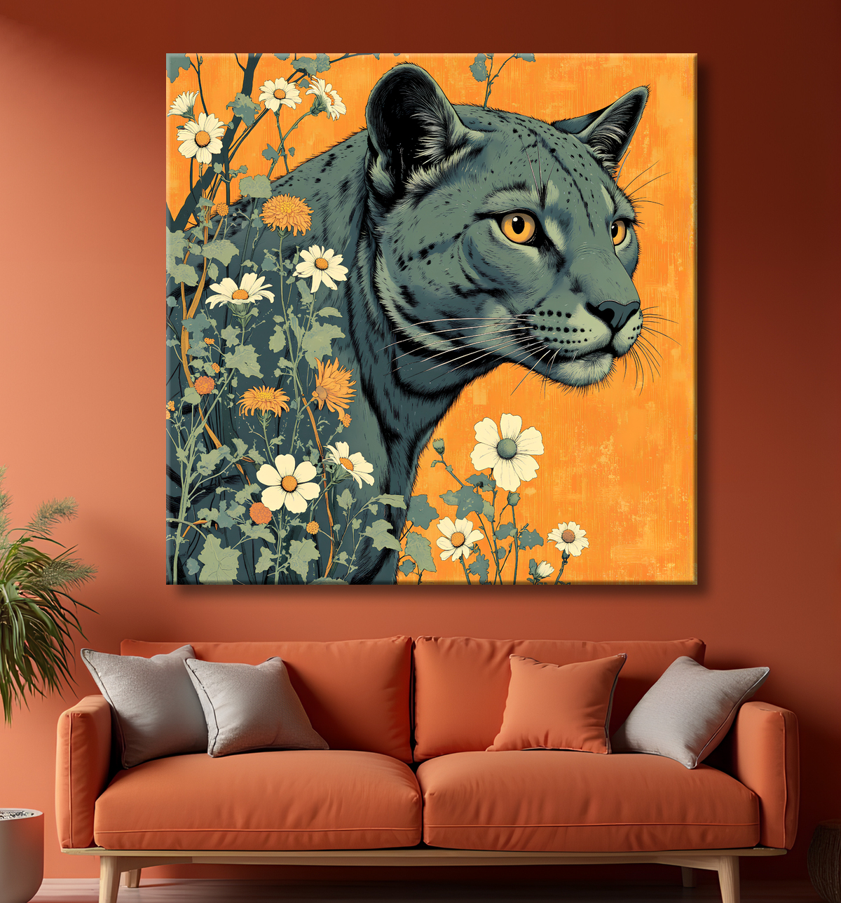 Tableau jaguar moderne - Peinture animalière expressive et graphique avec decor
