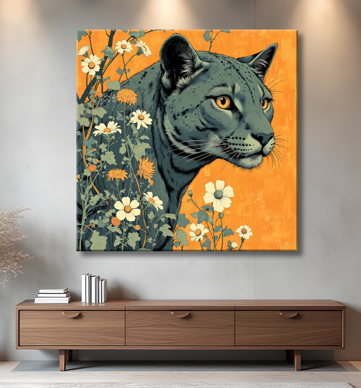 Tableau jaguar moderne - Peinture animalière expressive et graphique avec decor