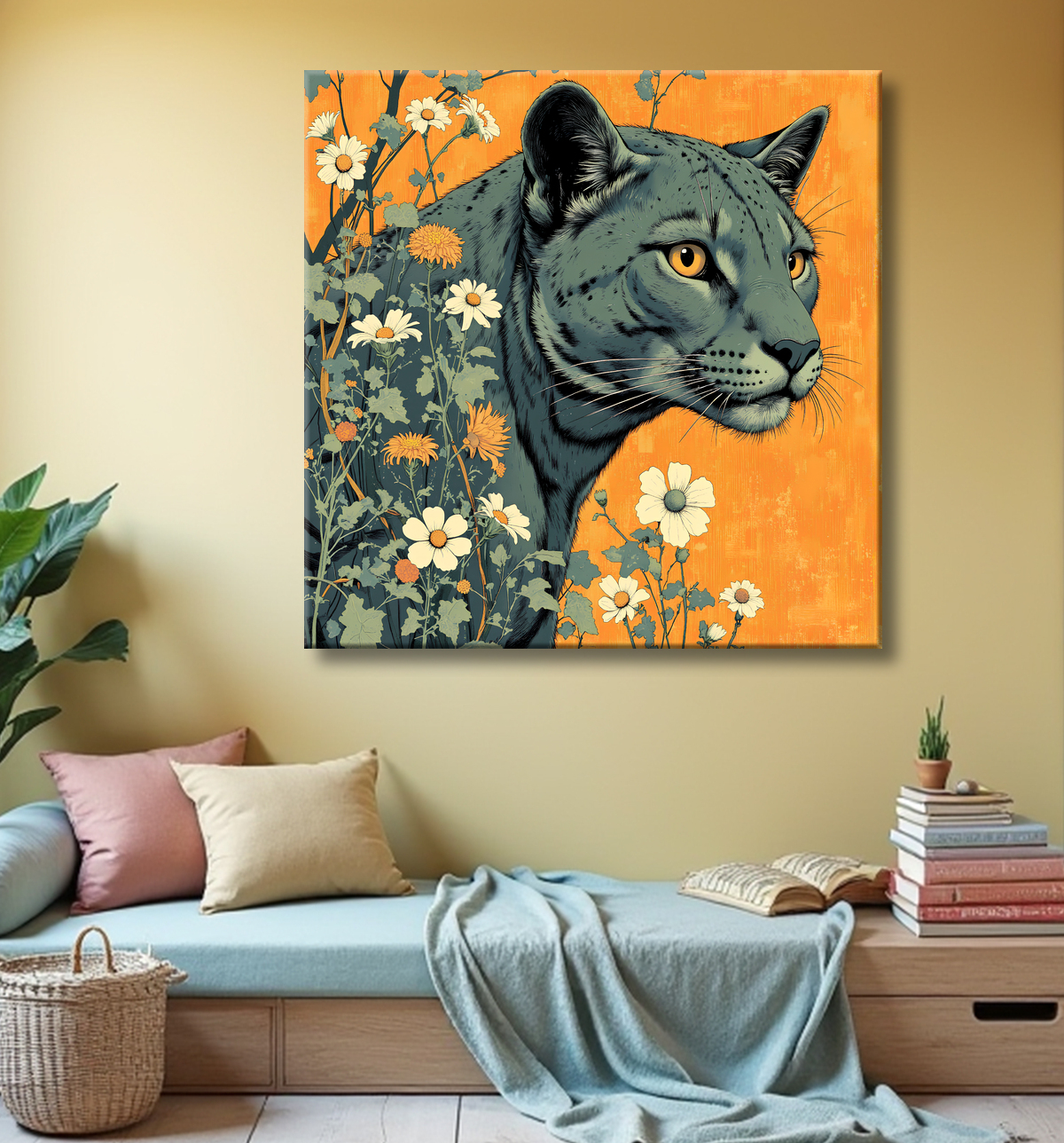 Tableau jaguar moderne - Peinture animalière expressive et graphique avec decor
