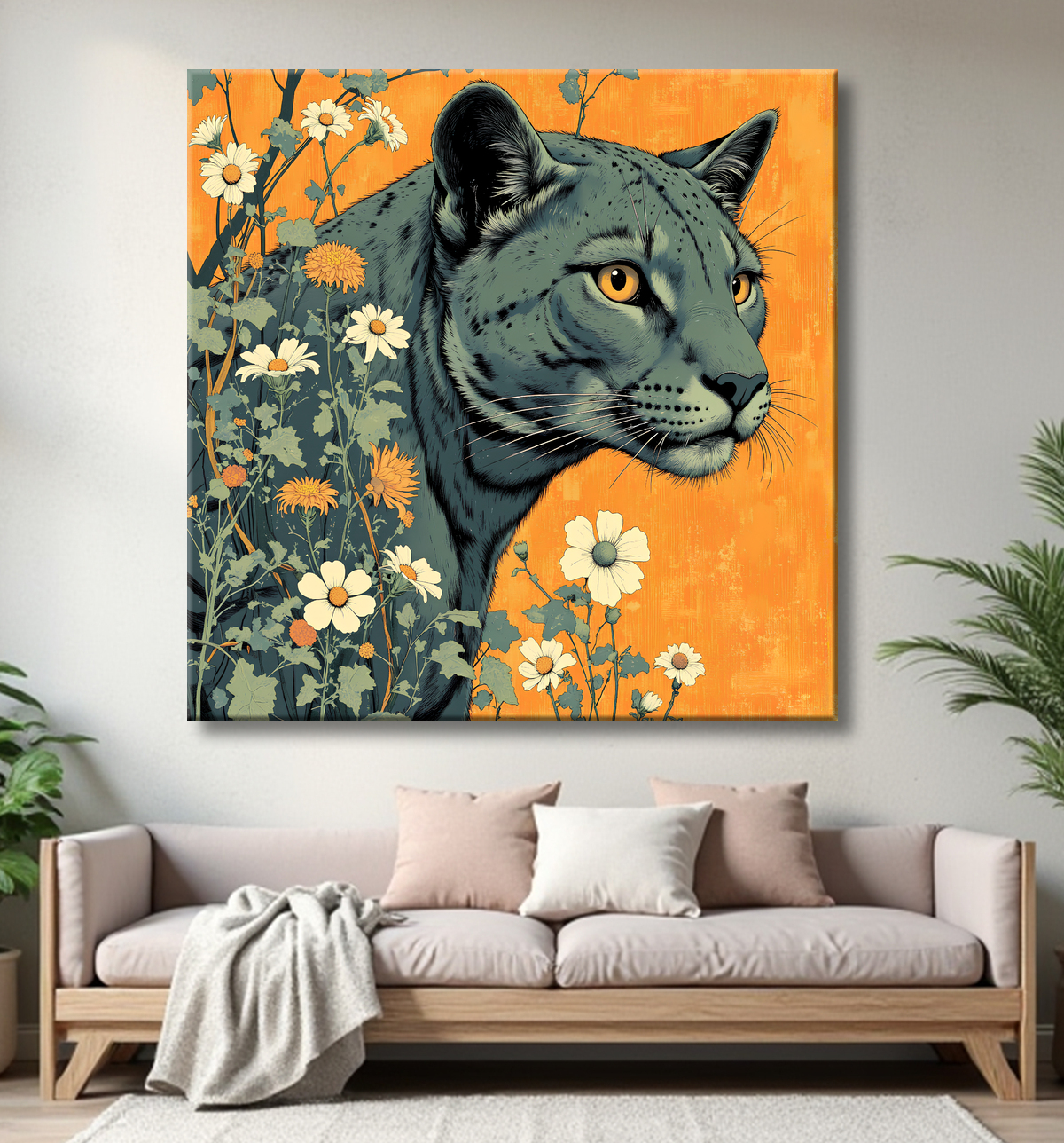 Tableau jaguar moderne - Peinture animalière expressive et graphique avec decor