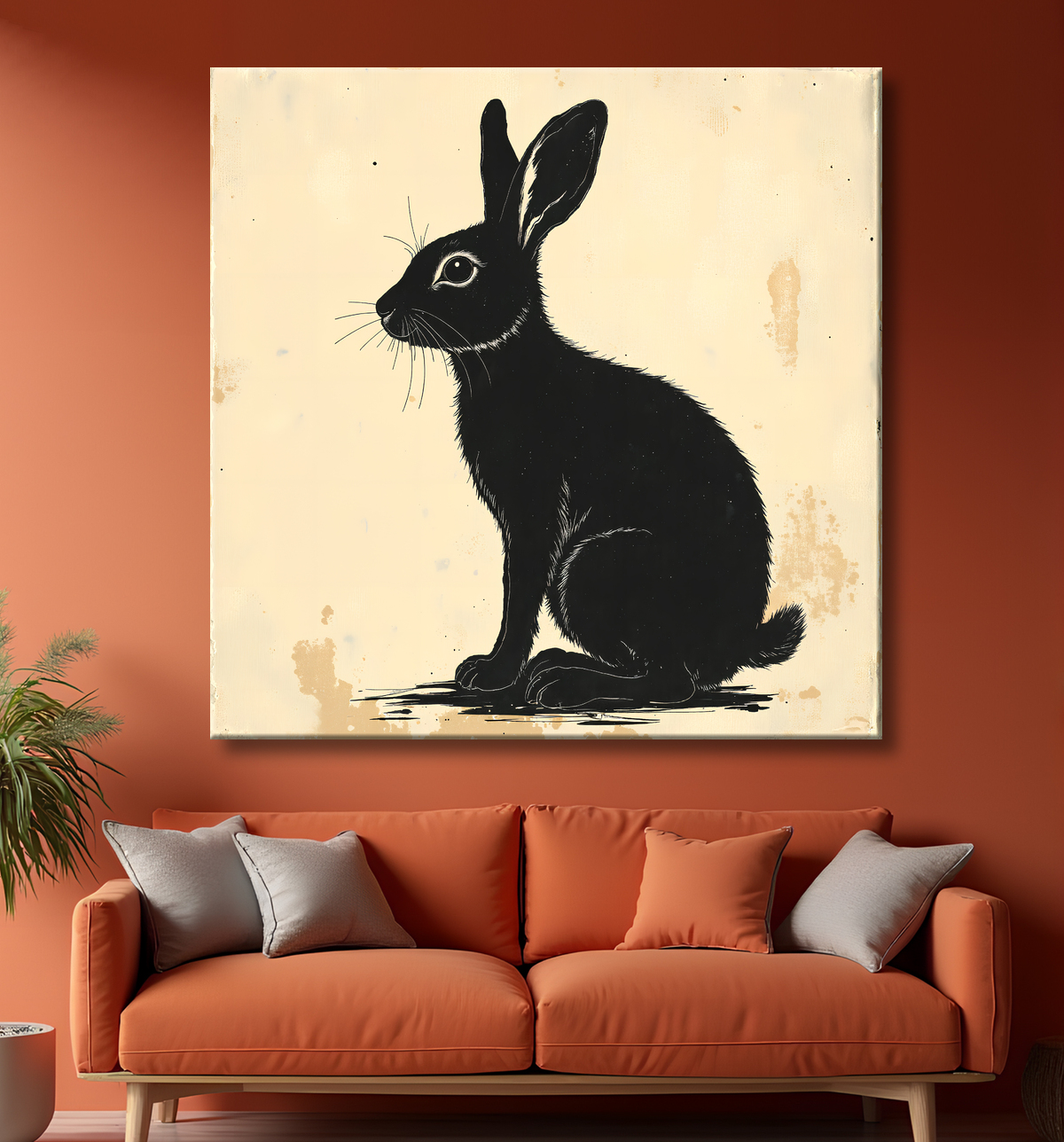 Tableau lapin moderne - Peinture animalière expressive et graphique avec decor