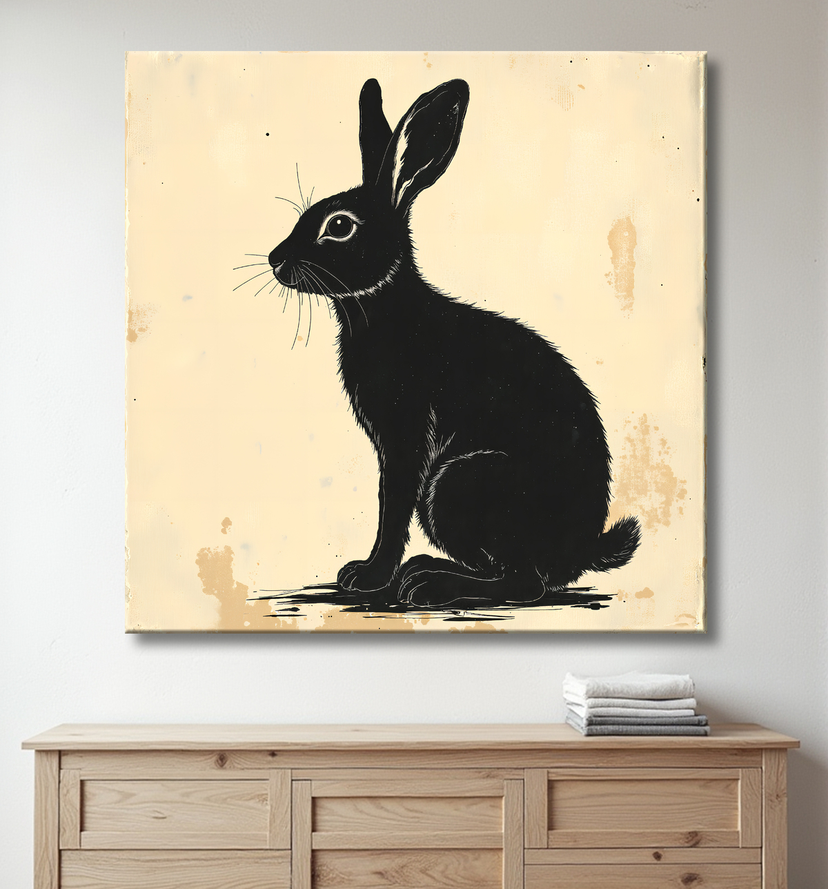 Tableau lapin moderne - Peinture animalière expressive et graphique avec decor