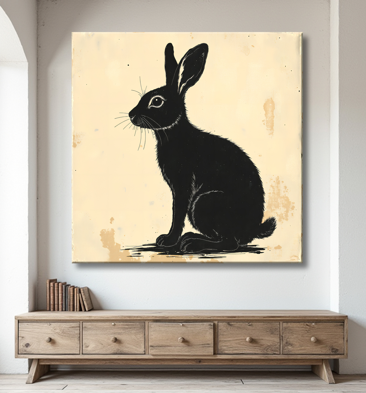Tableau lapin moderne - Peinture animalière expressive et graphique avec decor