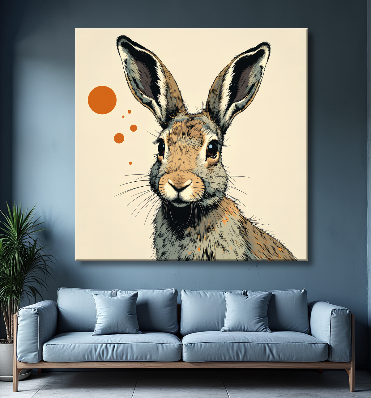 Tableau lapin moderne - Peinture animalière expressive et graphique avec decor