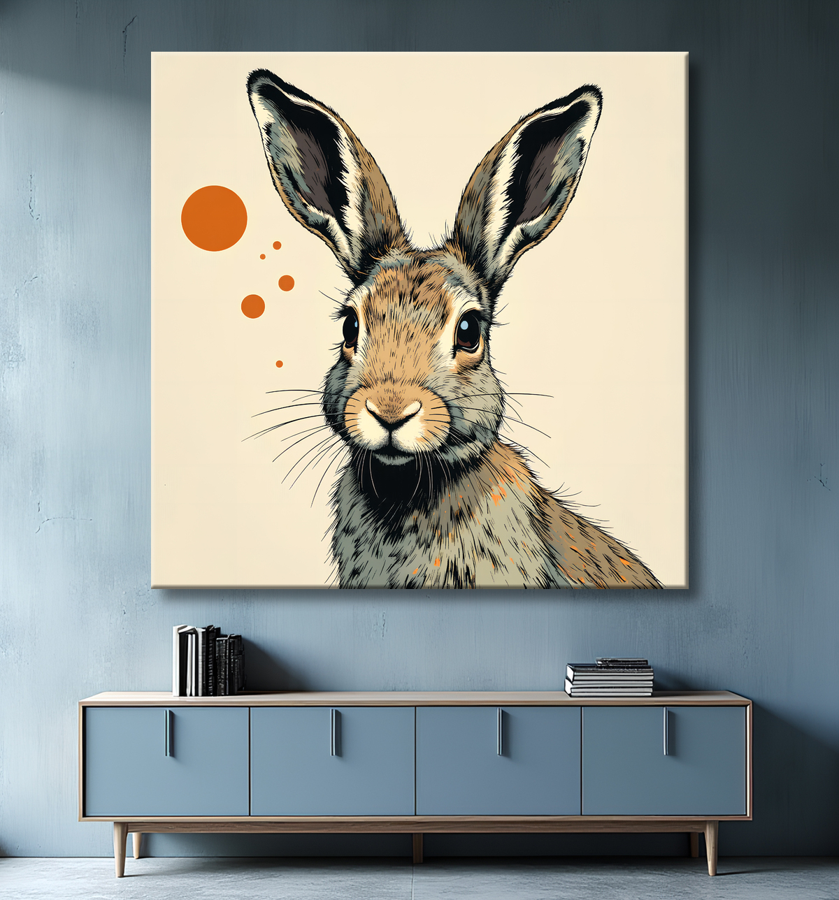 Tableau lapin moderne - Peinture animalière expressive et graphique avec decor