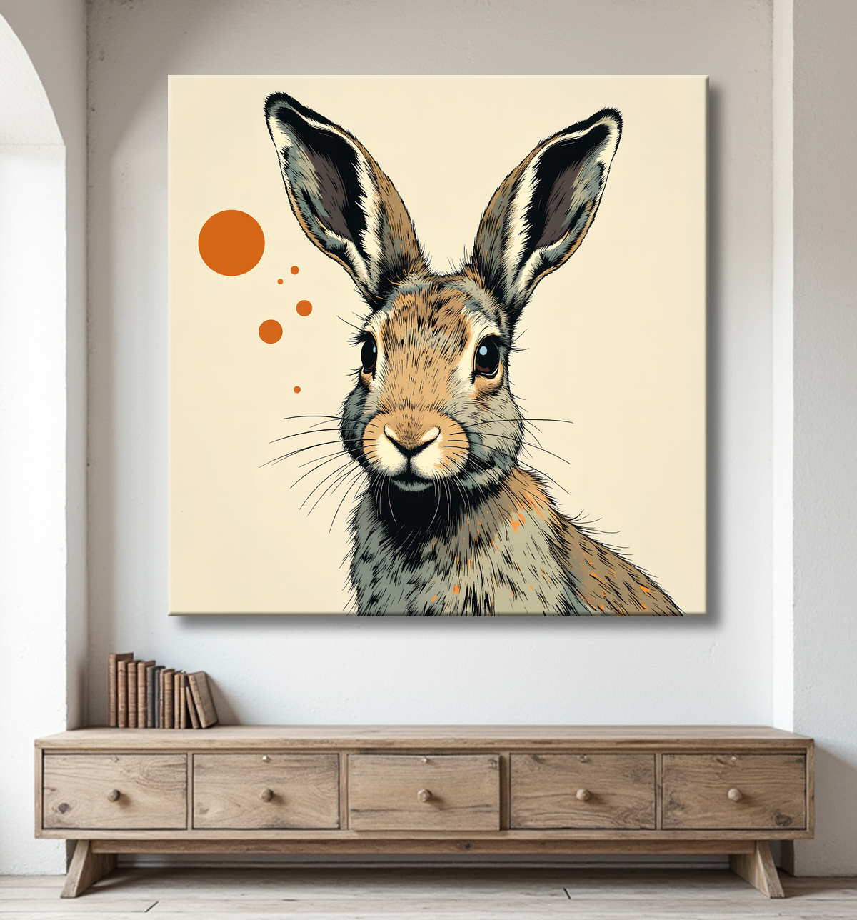 Tableau lapin moderne - Peinture animalière expressive et graphique avec decor