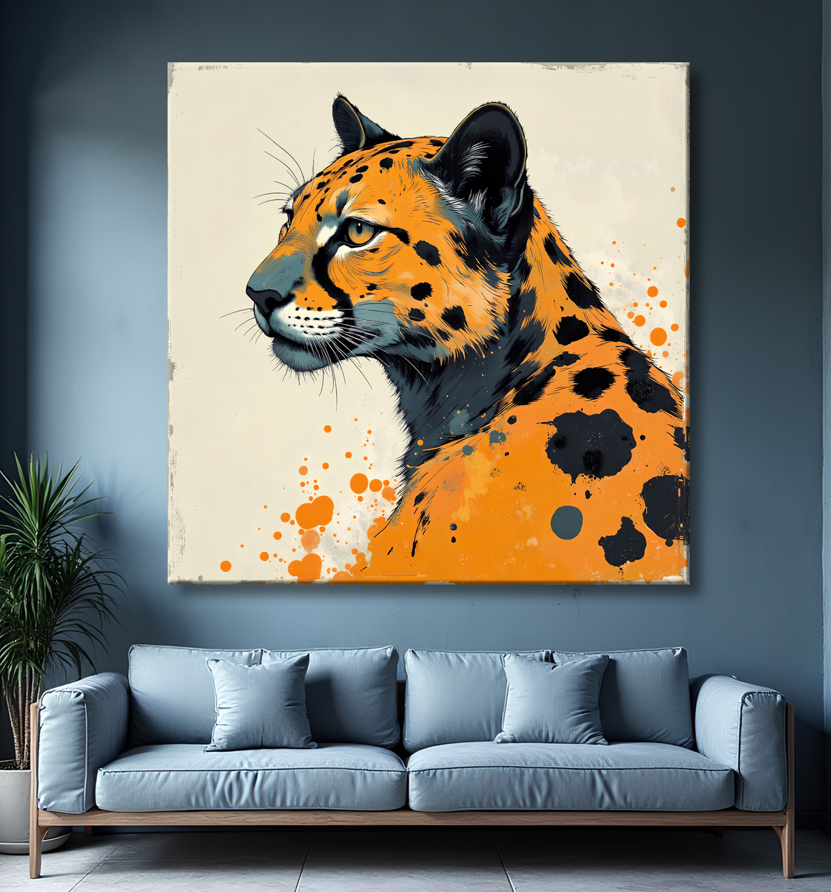 Tableau léopard moderne - Peinture animalière expressive et graphique avec decor