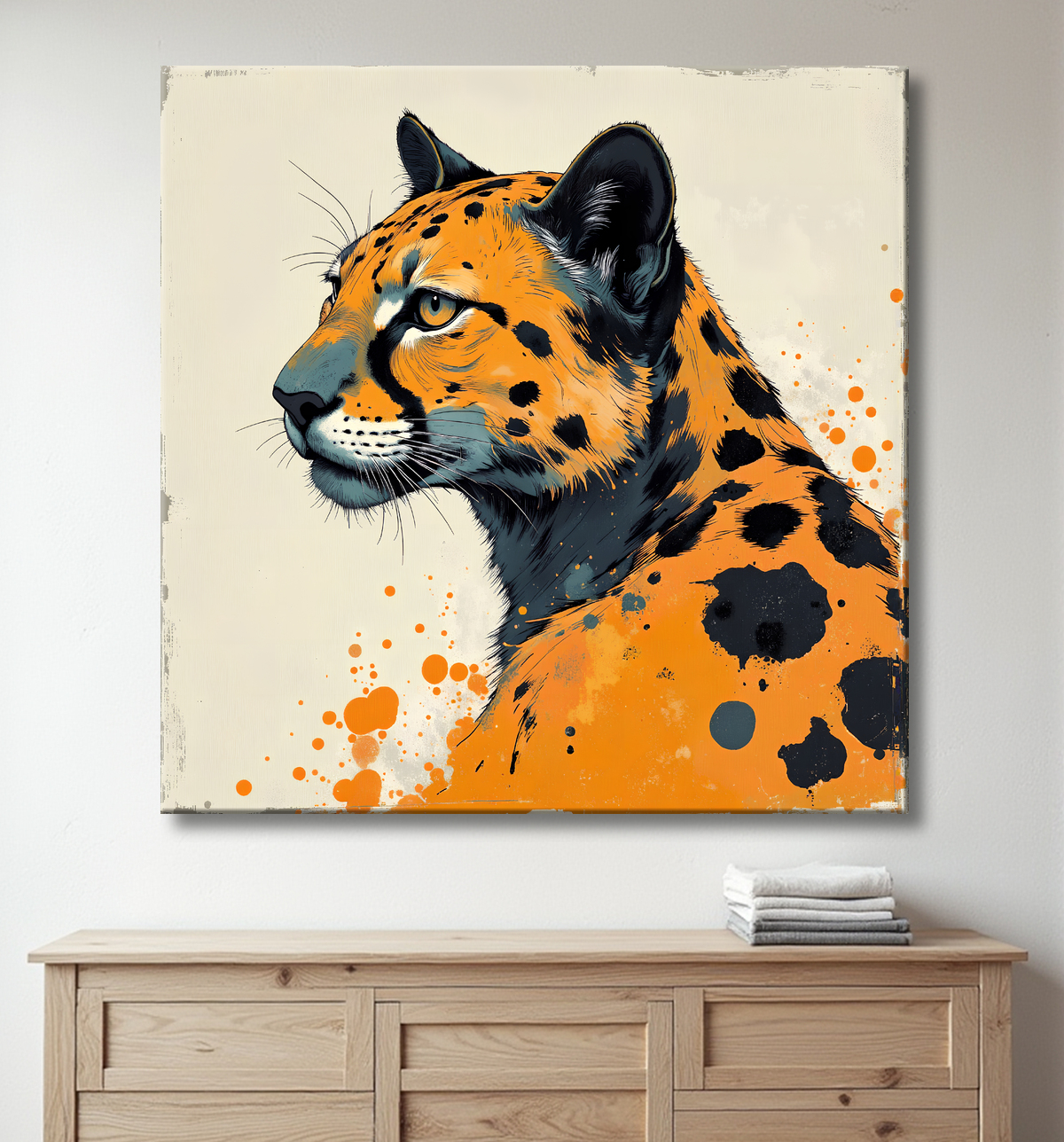 Tableau léopard moderne - Peinture animalière expressive et graphique avec decor