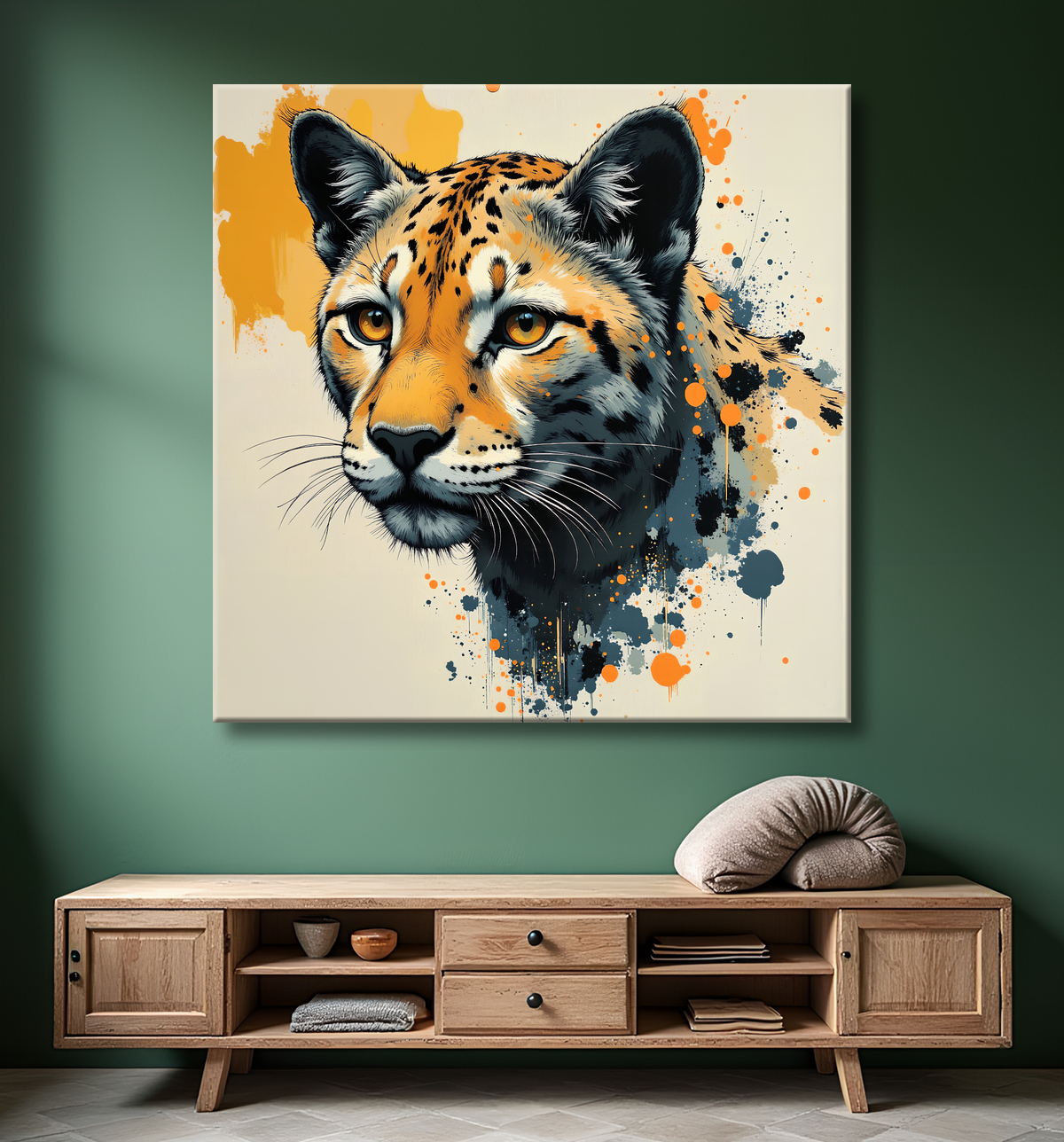 Tableau léopard moderne - Peinture animalière expressive et graphique avec decor