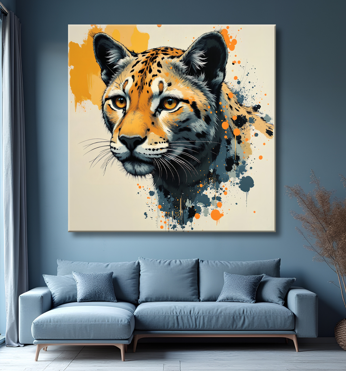 Tableau léopard moderne - Peinture animalière expressive et graphique avec decor