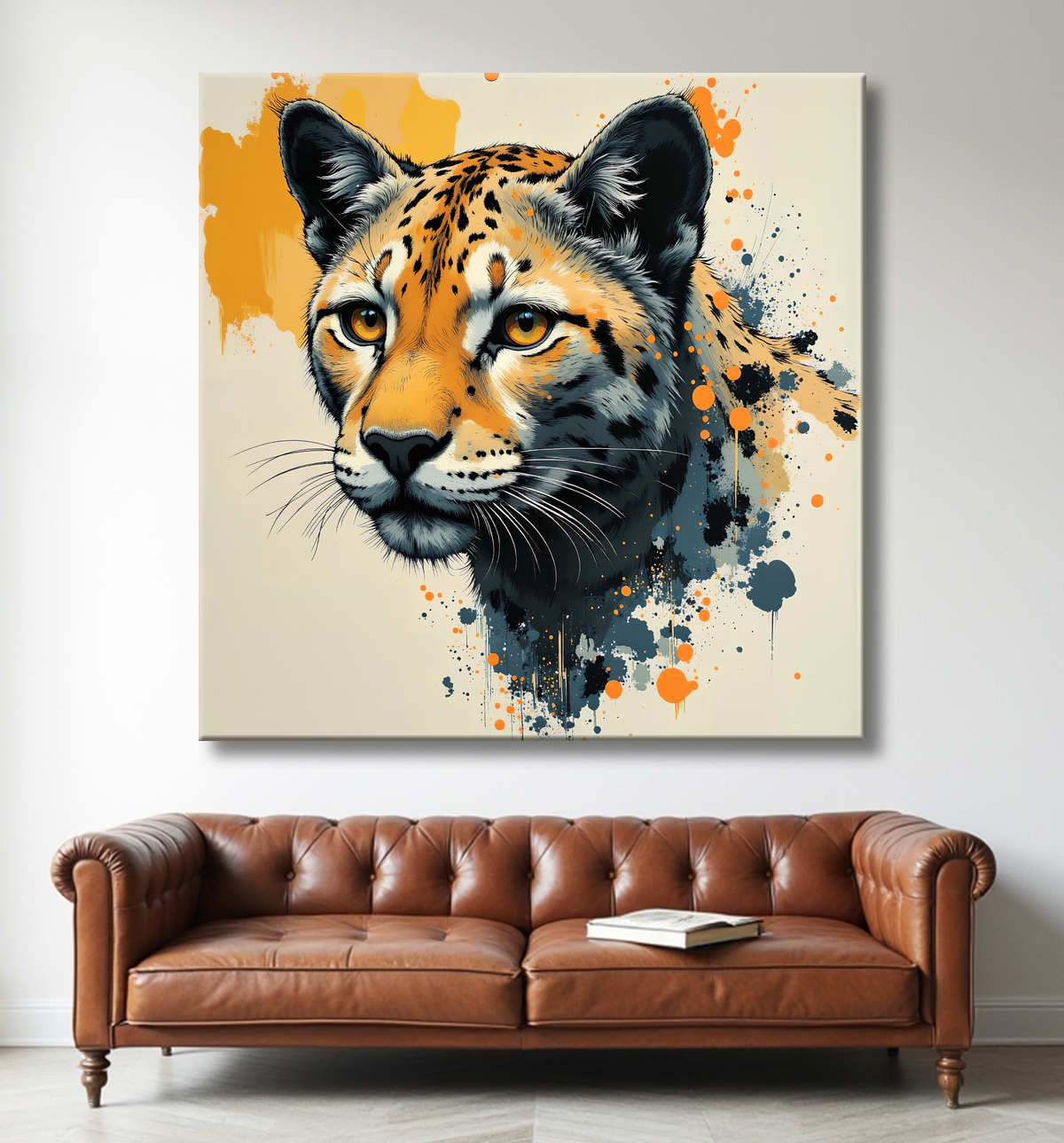 Tableau léopard moderne - Peinture animalière expressive et graphique avec decor