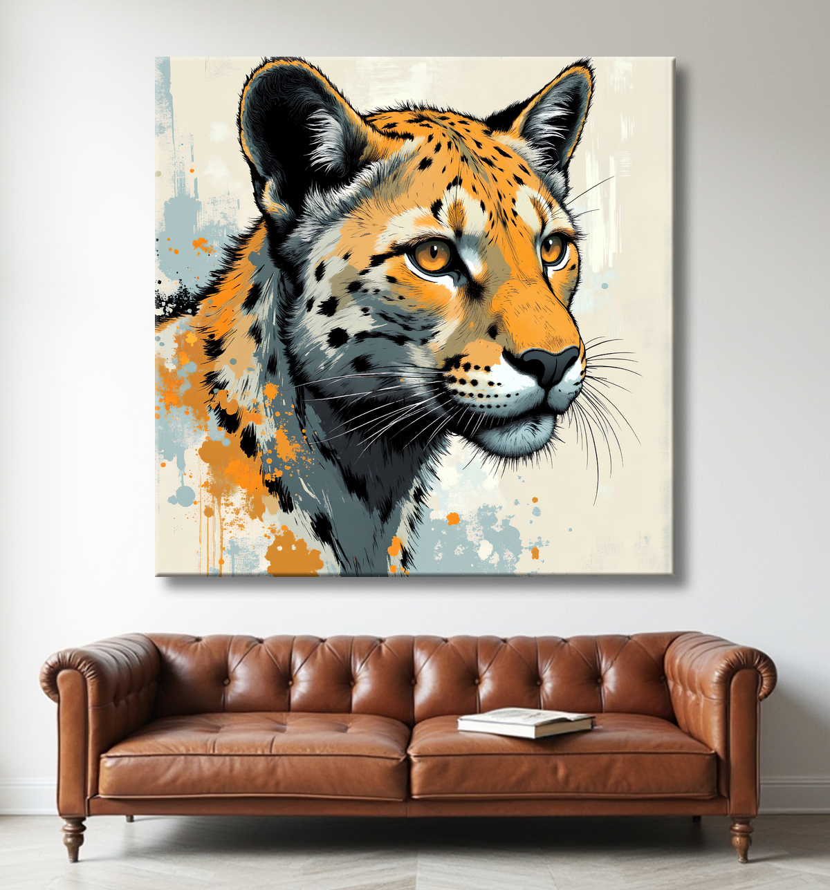 Tableau léopard moderne - Peinture animalière expressive et graphique avec decor