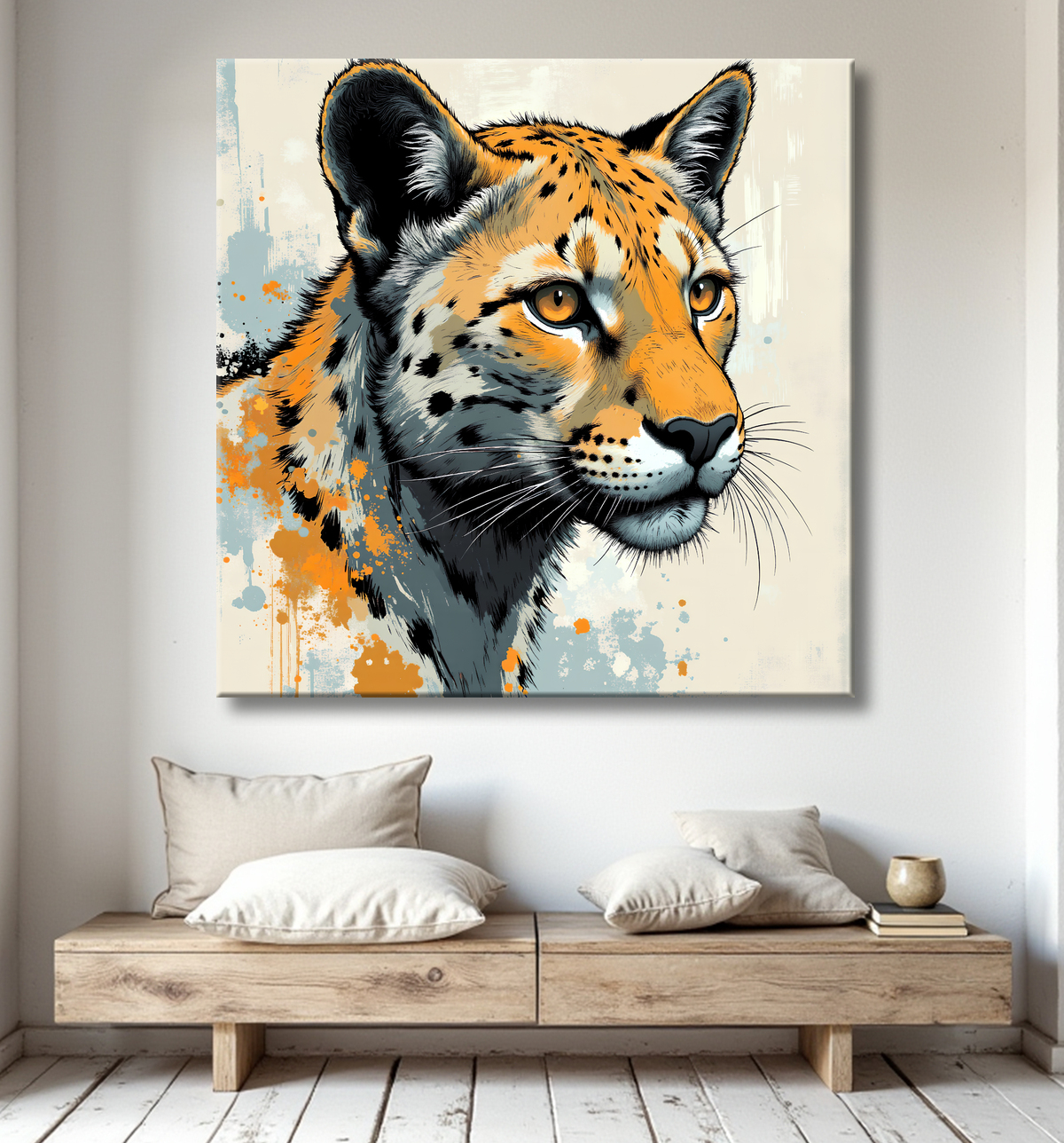 Tableau léopard moderne - Peinture animalière expressive et graphique avec decor