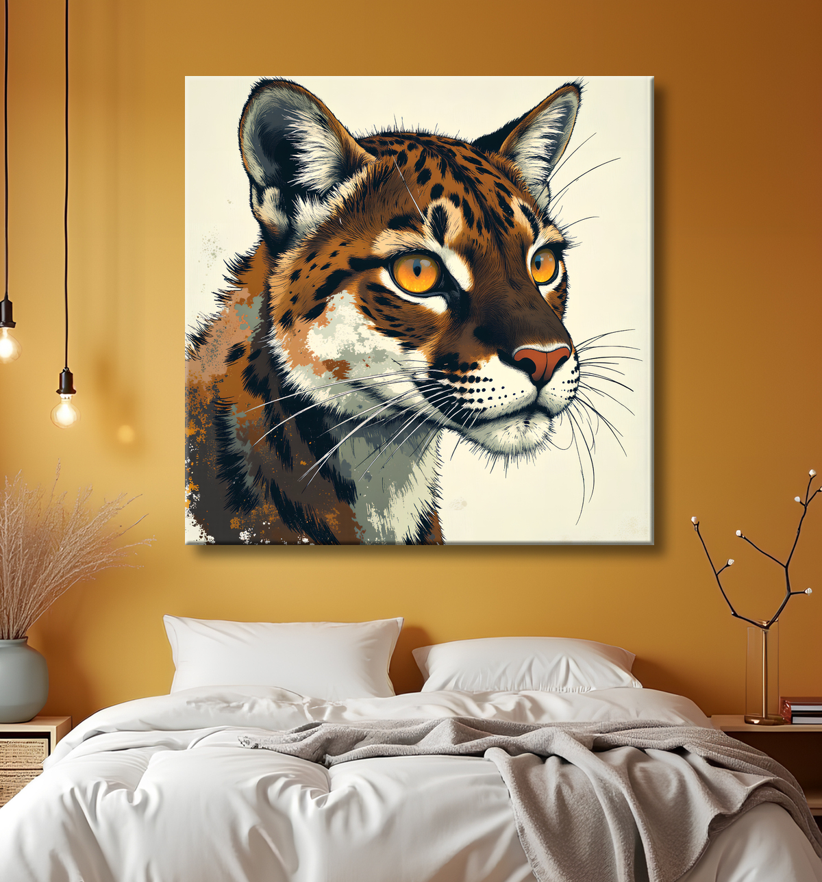 Tableau léopard moderne - Peinture animalière expressive et graphique avec decor